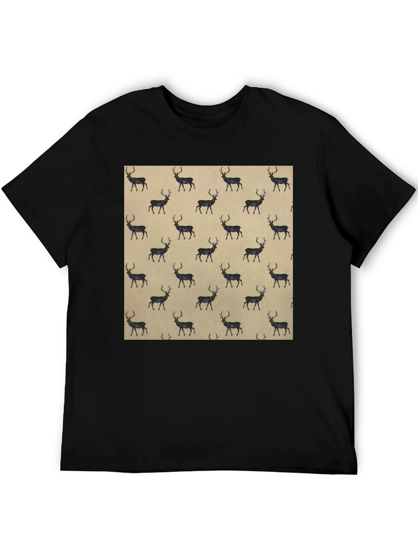 Deer Pattern Black T-Shirt