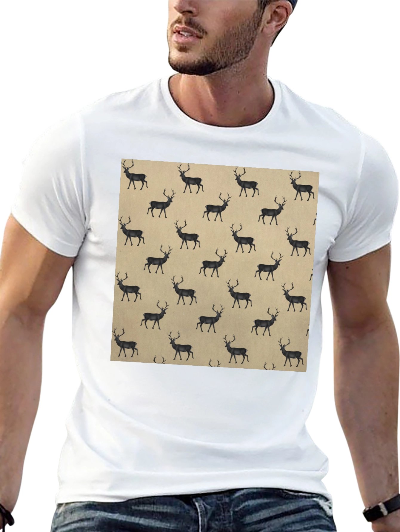 Deer Pattern Black T-Shirt