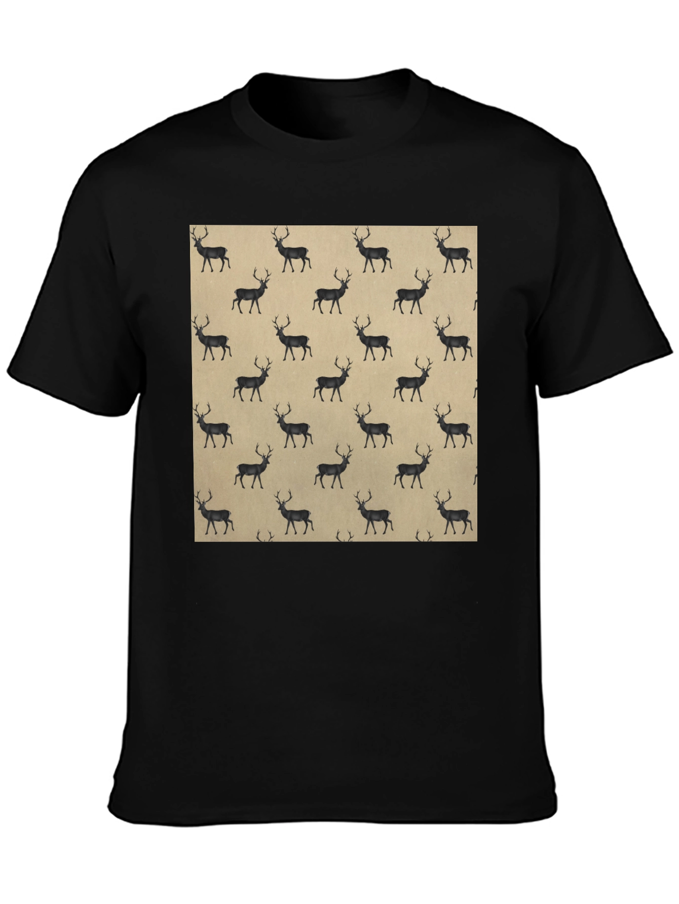 Deer Pattern Black T-Shirt