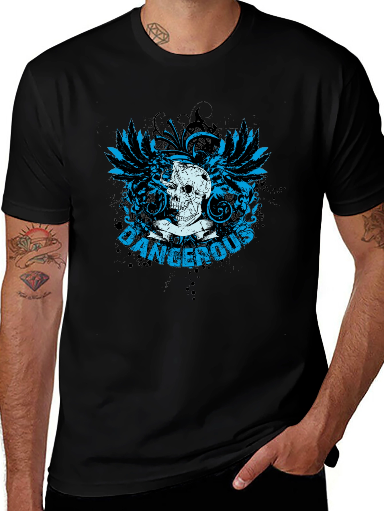 Dangerous Skull Graphic Print Mens Black T-shirt