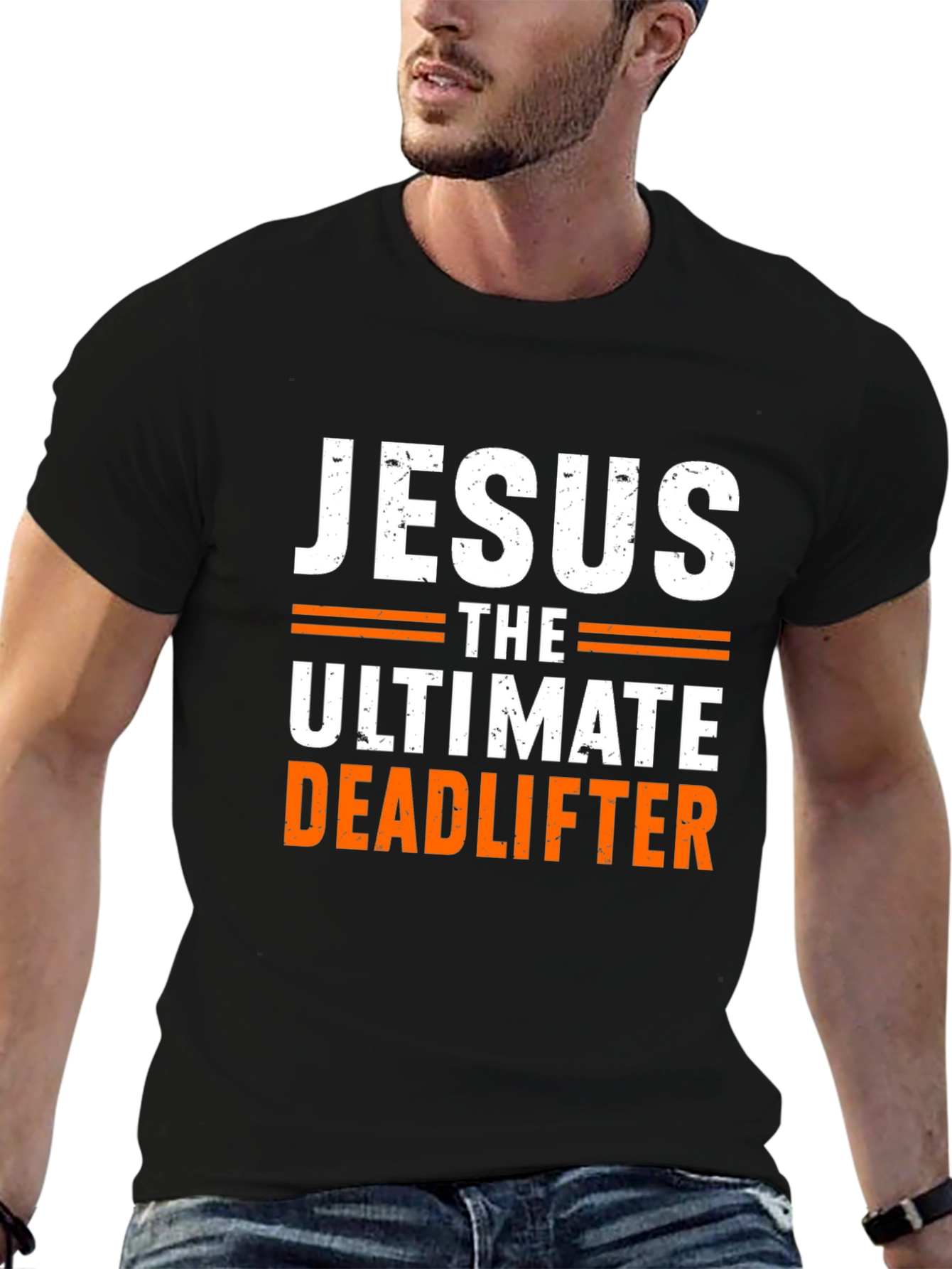 Jesus The Ultimate Deadlifter Black Graphic T-Shirt
