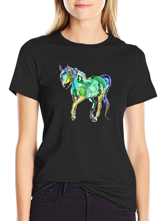 Watercolor Unicorn Graphic T-Shirt - Black