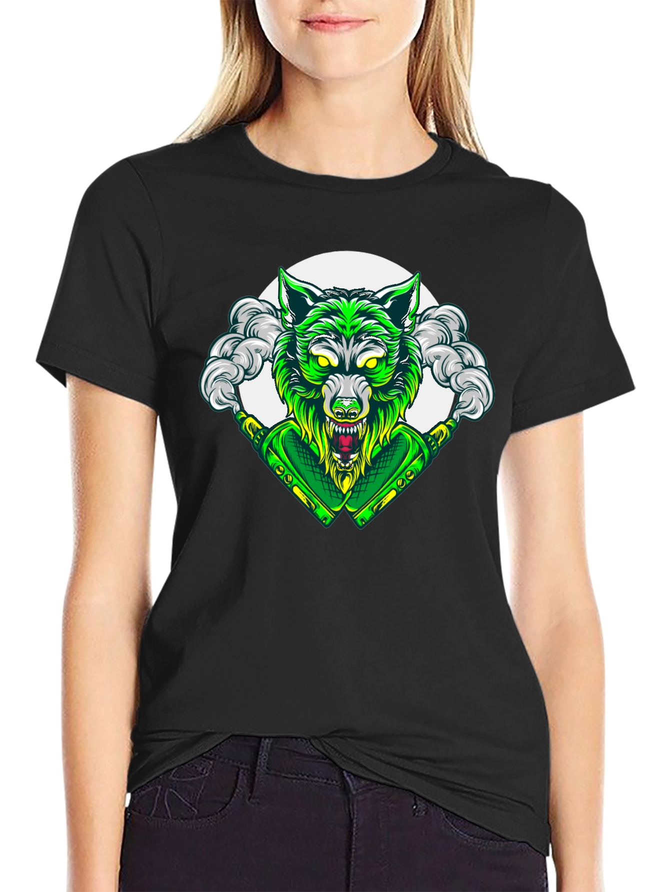 Green Wolf Graphic Tee - Mens Black T-Shirt