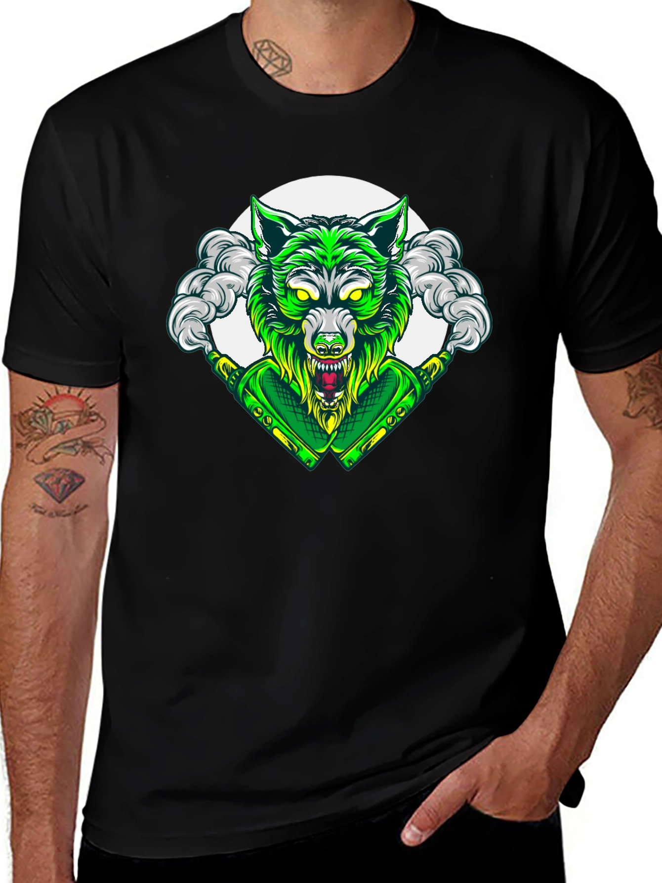 Green Wolf Graphic Tee - Mens Black T-Shirt