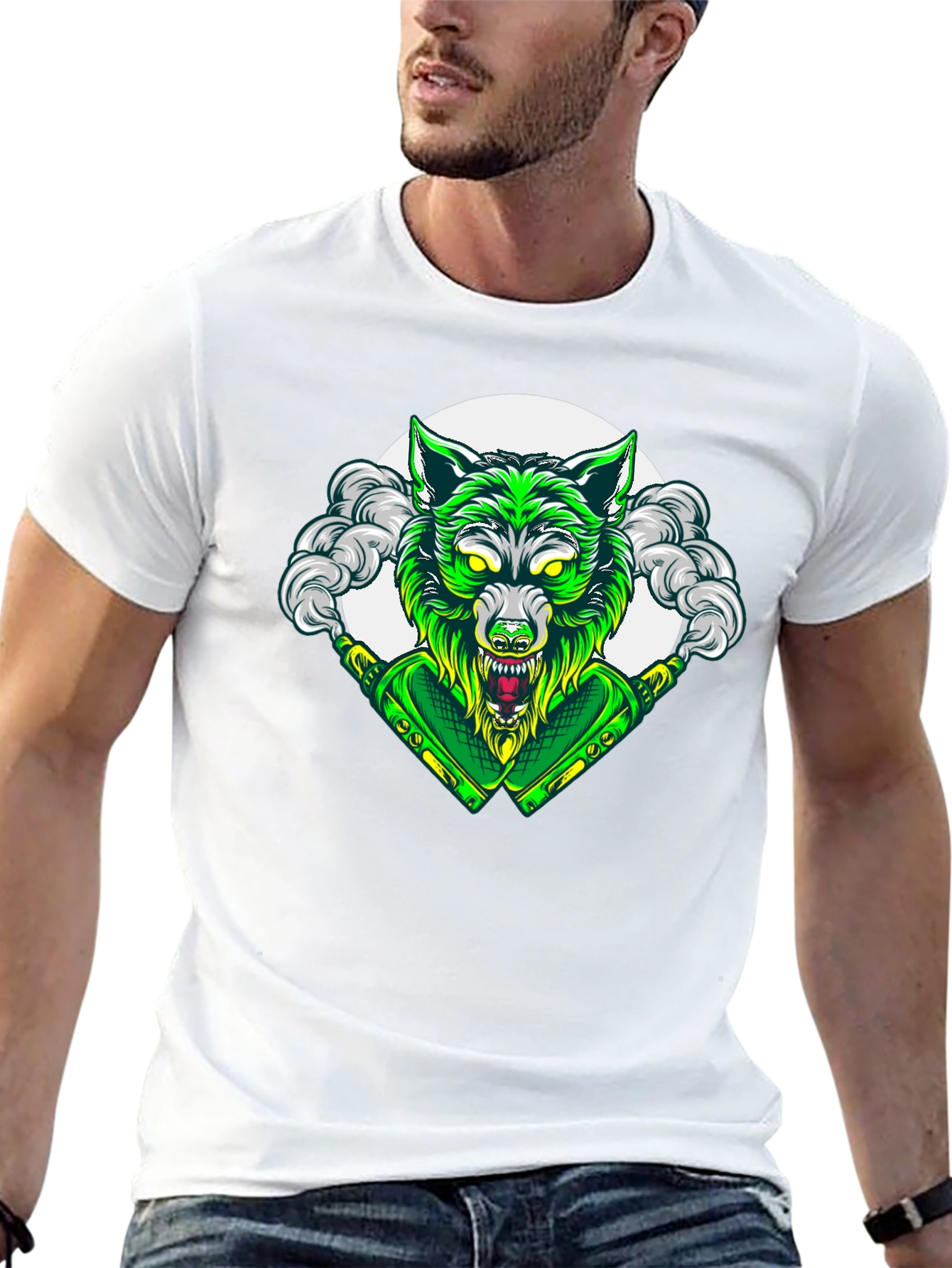 Green Wolf Graphic Tee - Mens Black T-Shirt