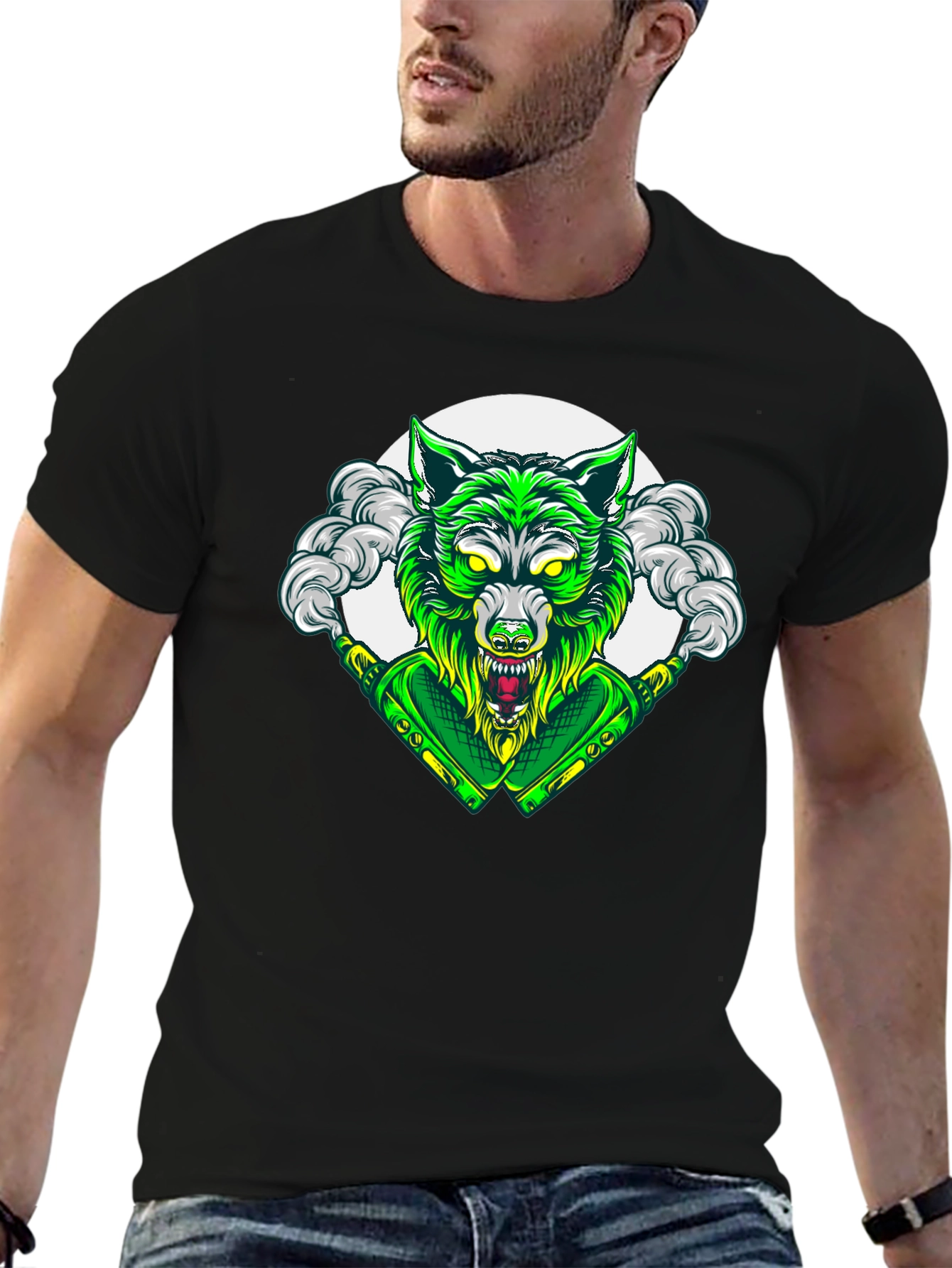 Green Wolf Graphic Tee - Mens Black T-Shirt