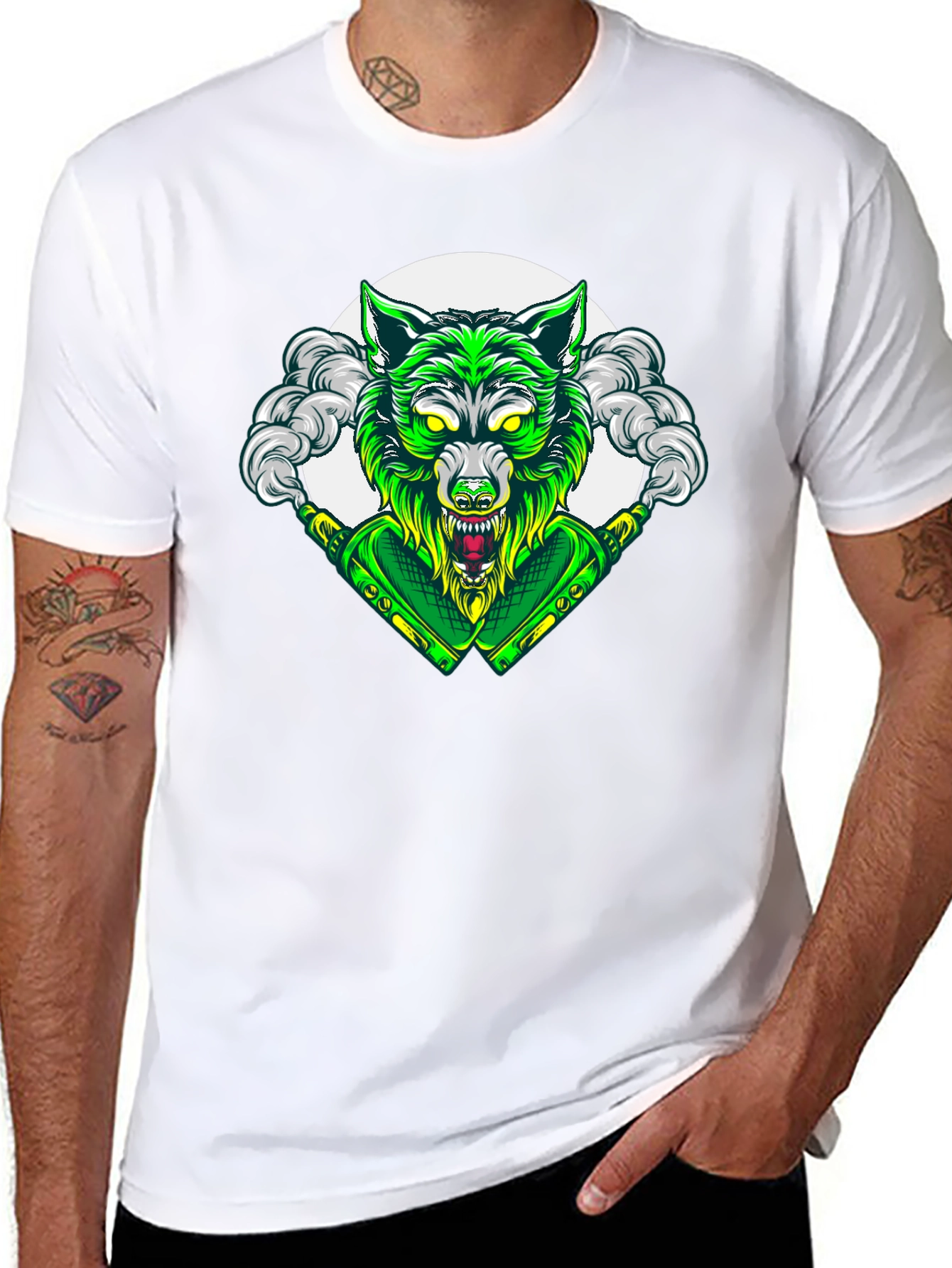Green Wolf Graphic Tee - Mens Black T-Shirt