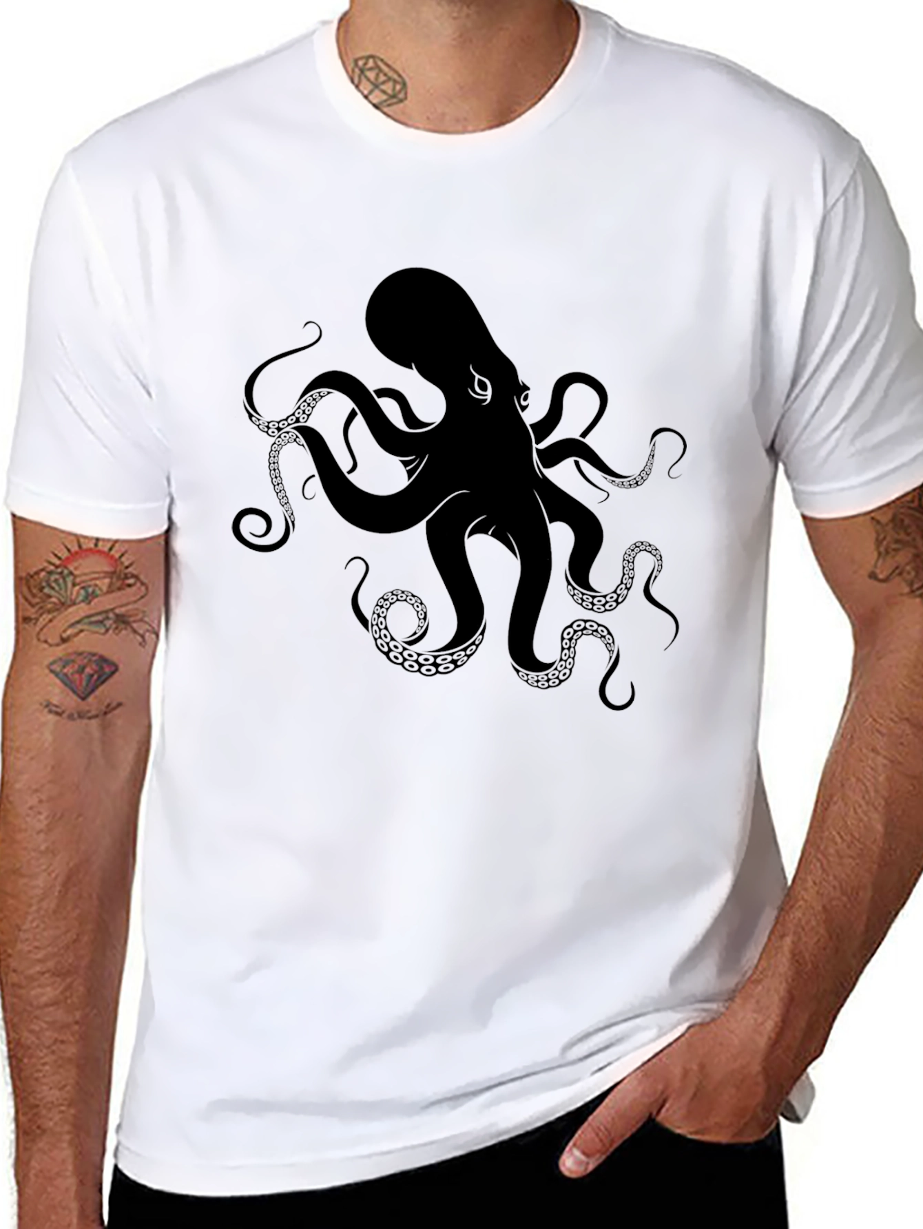 Mens Black Octopus Graphic Tee