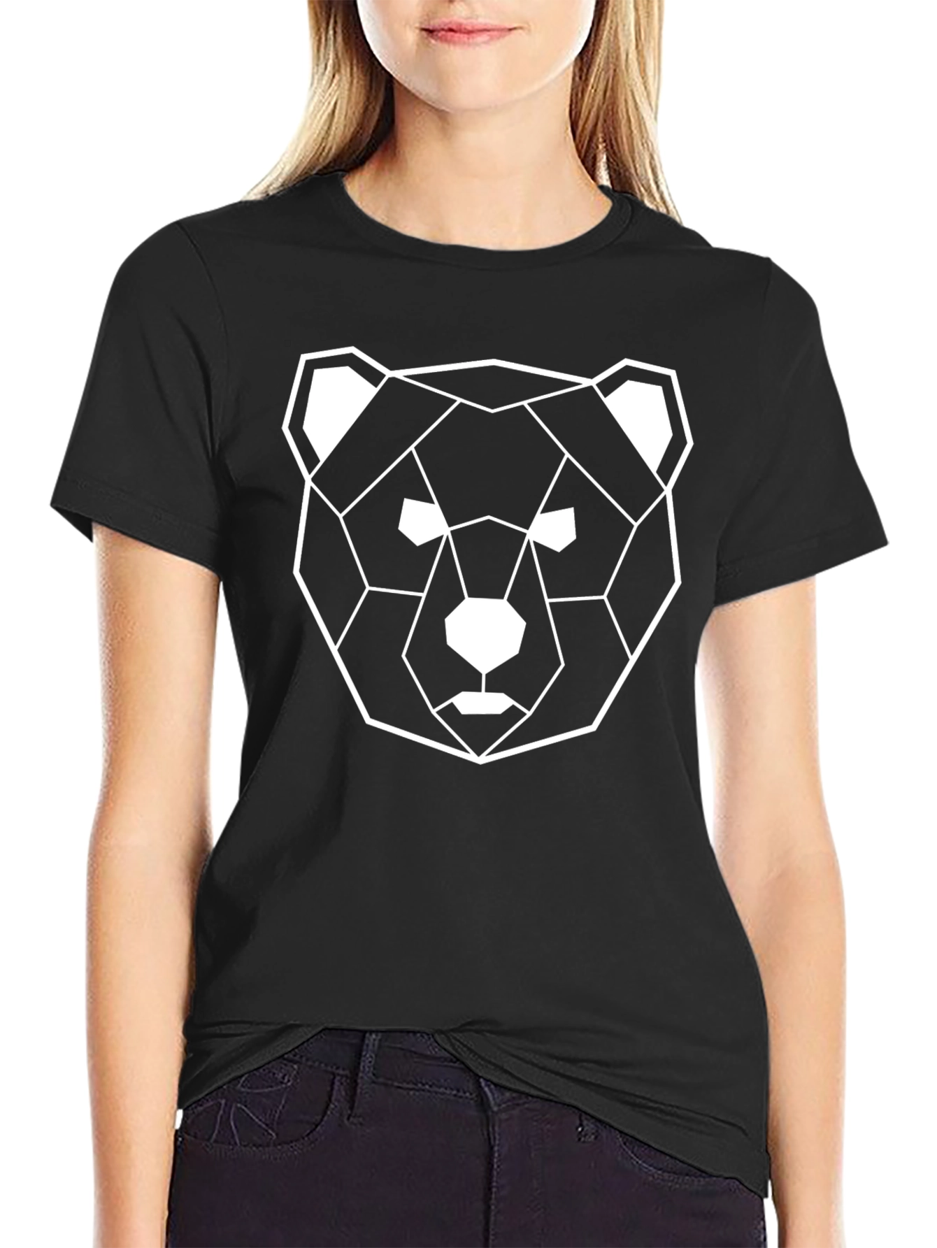 Geometric Bear Graphic Tee - Modern Black T-Shirt