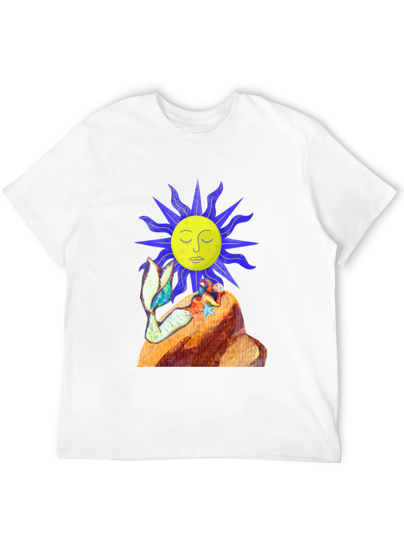 Black T-Shirt with Sun and Mermaid Design