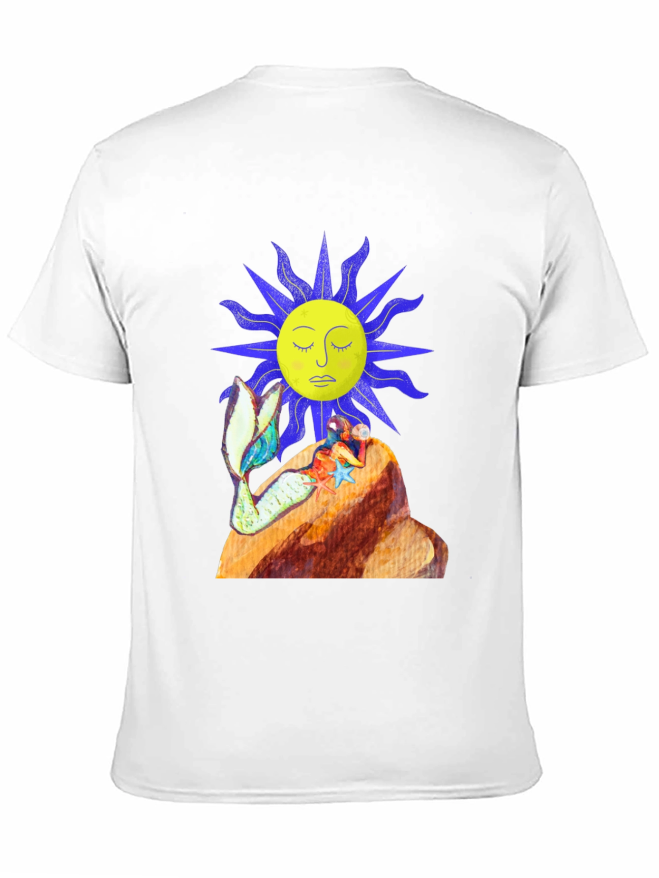 Black T-Shirt with Sun and Mermaid Design