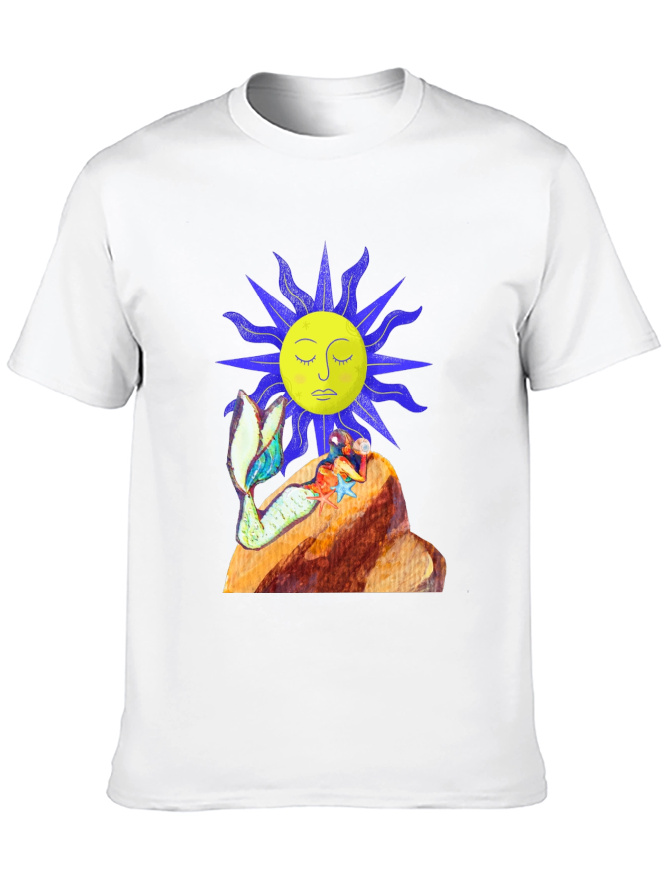 Black T-Shirt with Sun and Mermaid Design