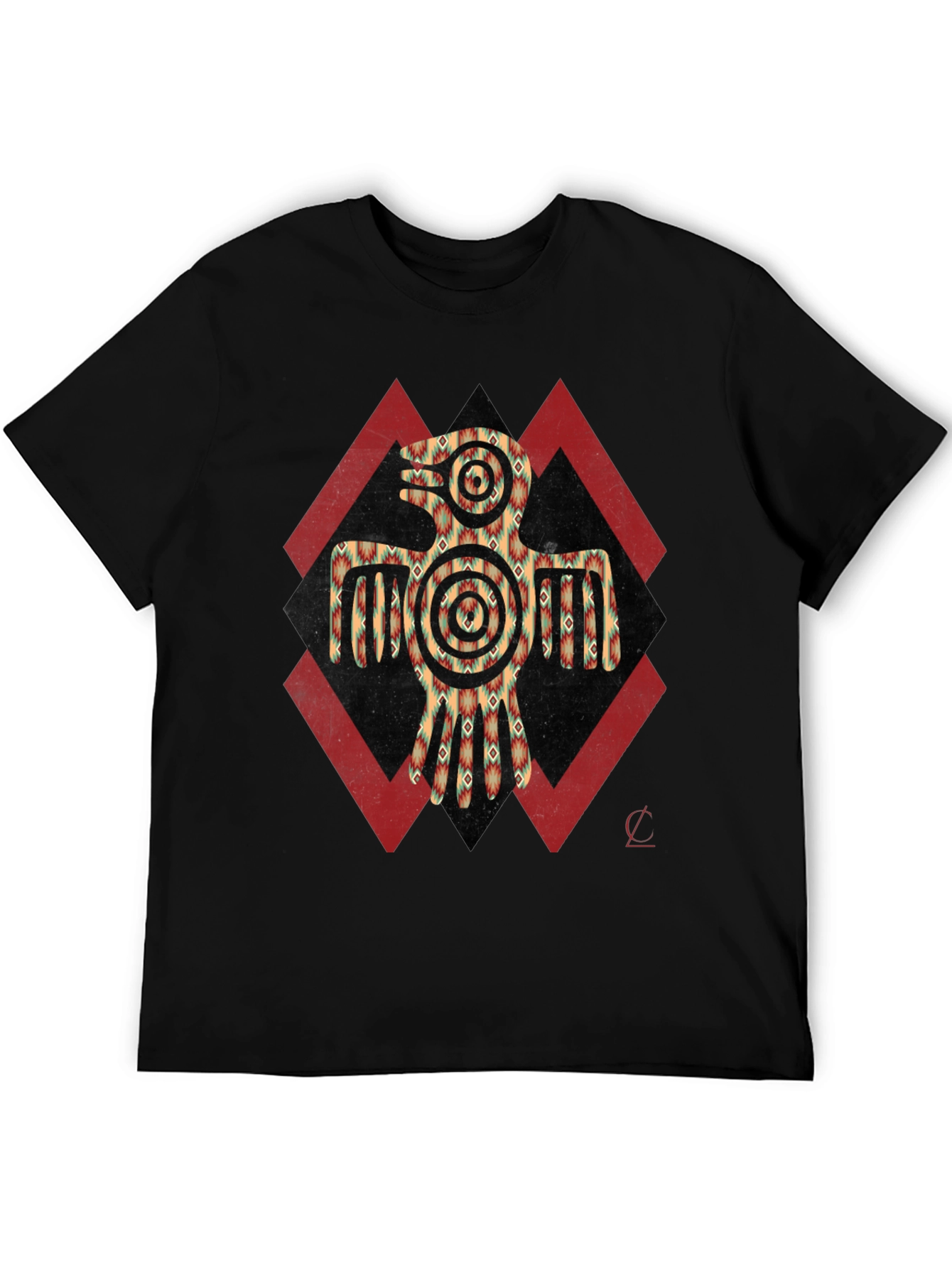 Aztec Eagle Graphic Tee - Black Crew Neck Shirt