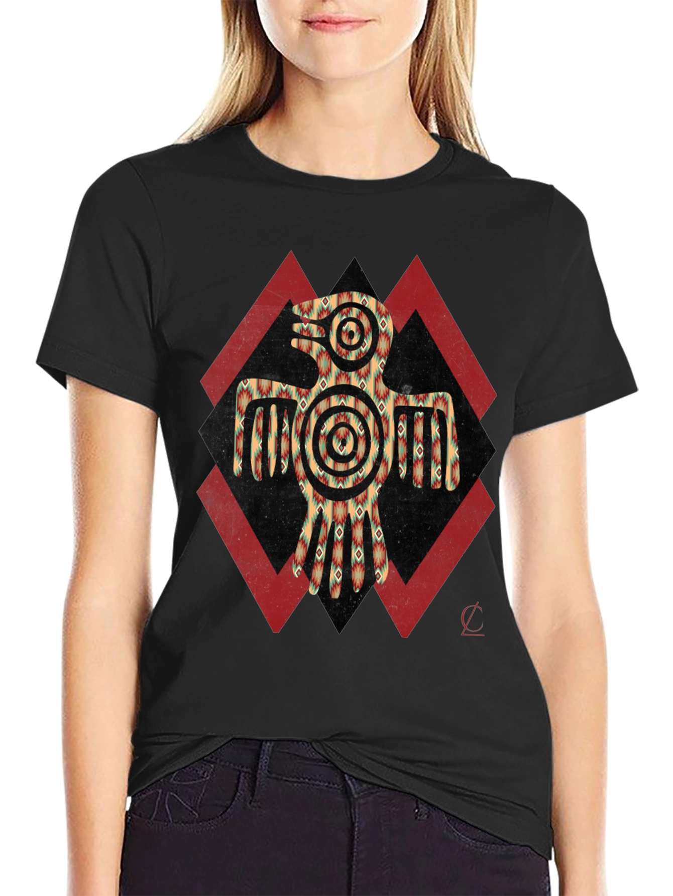 Aztec Eagle Graphic Tee - Black Crew Neck Shirt
