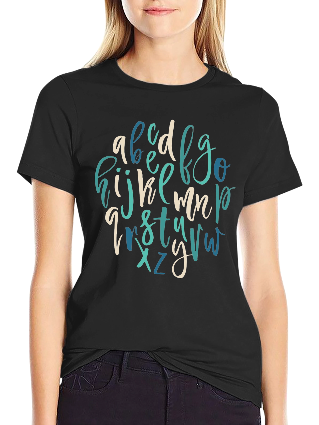 Alphabet Letter Print Crew Neck Tee