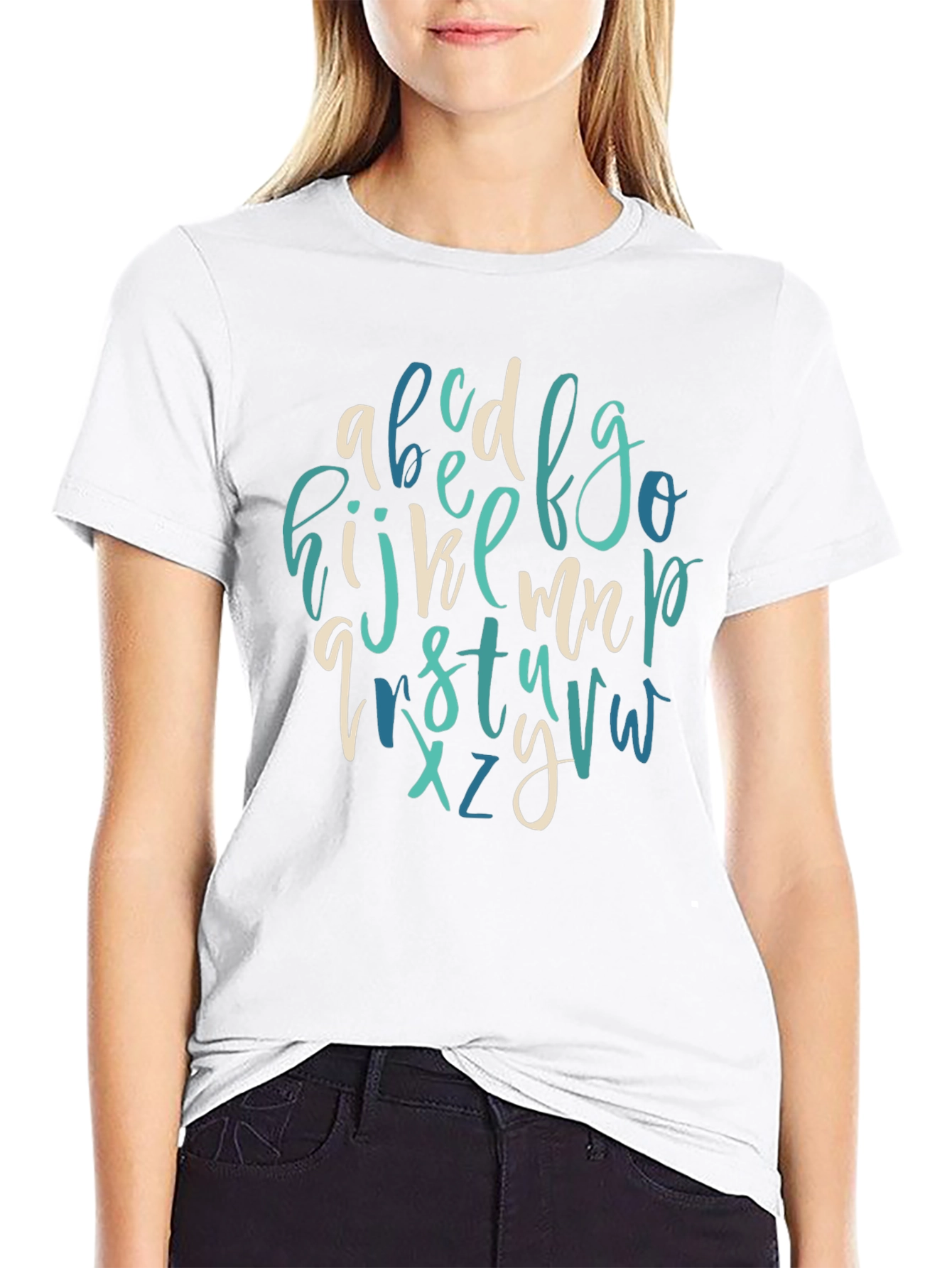 Alphabet Letter Print Crew Neck Tee