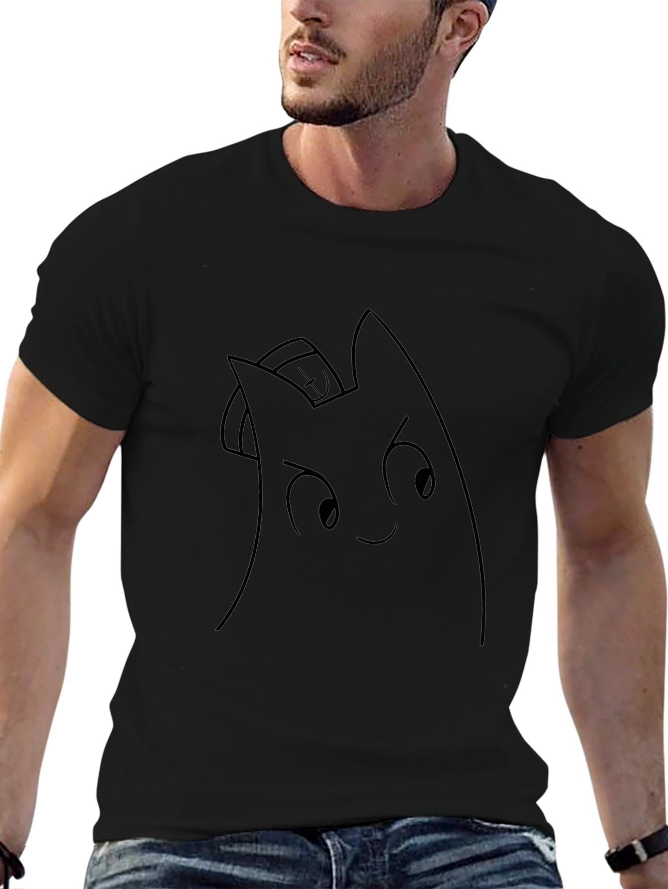 Black T-Shirt with Cartoon Character Graphic