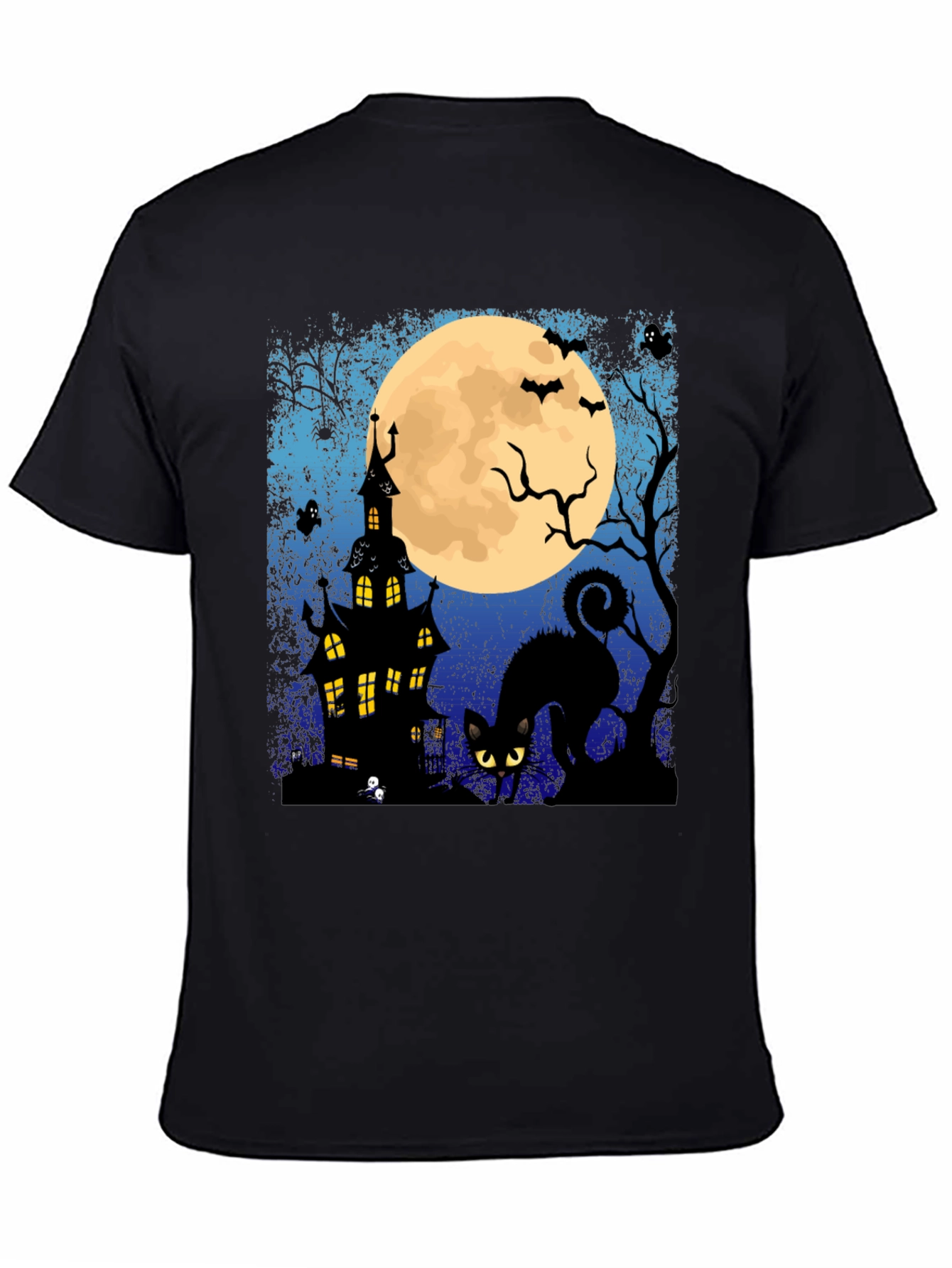 Halloween Black Cat & Haunted House T-Shirt