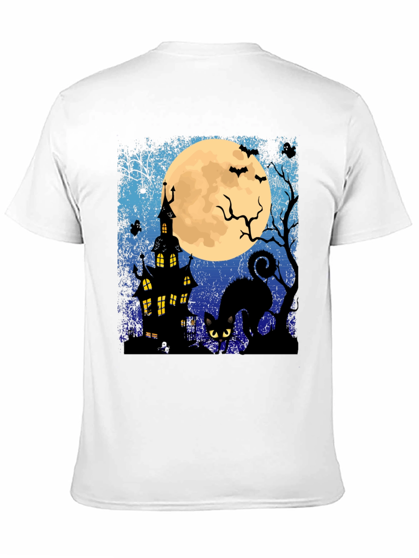 Halloween Black Cat & Haunted House T-Shirt