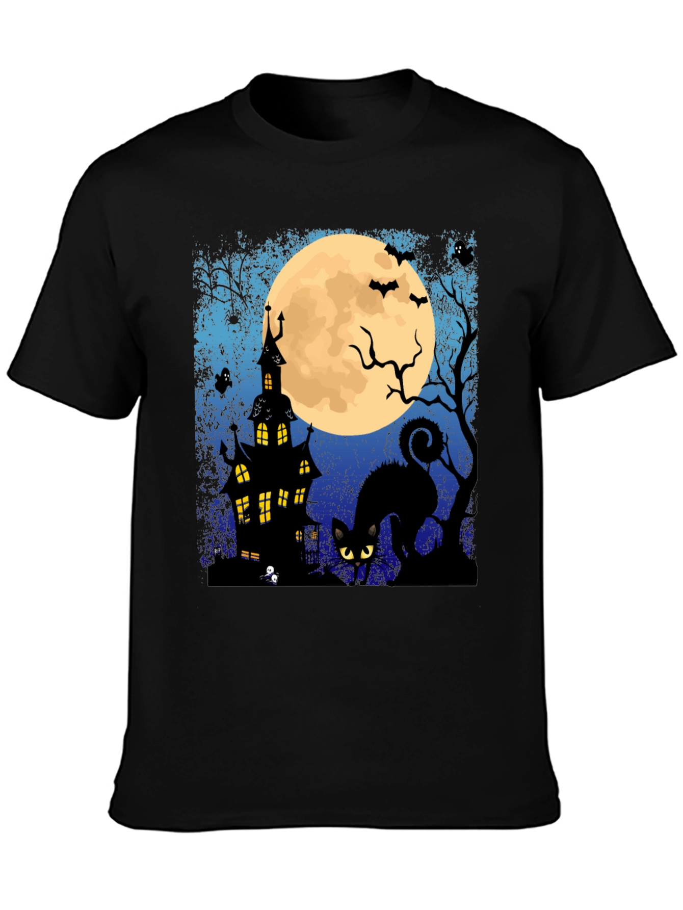 Halloween Black Cat & Haunted House T-Shirt