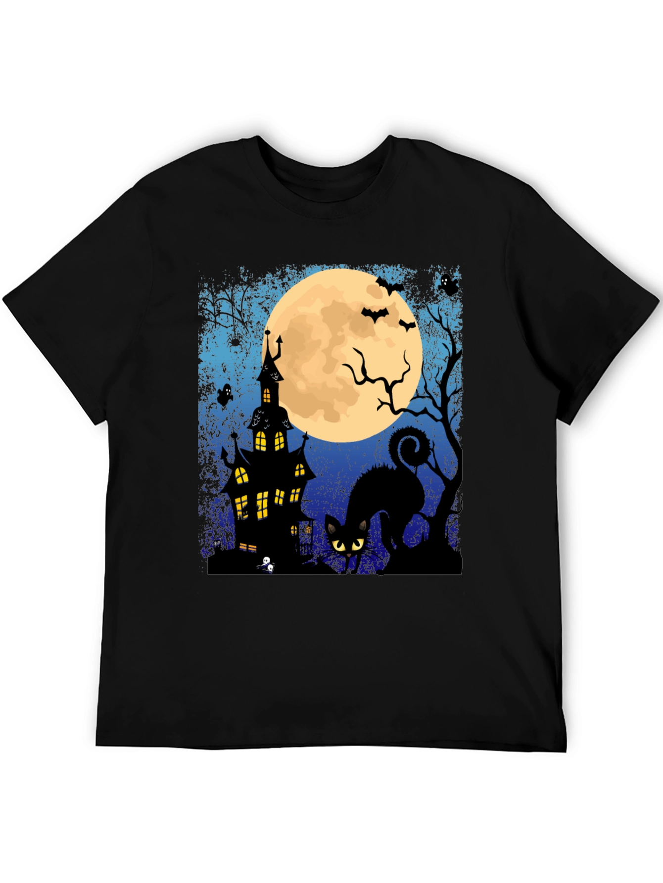 Halloween Black Cat & Haunted House T-Shirt