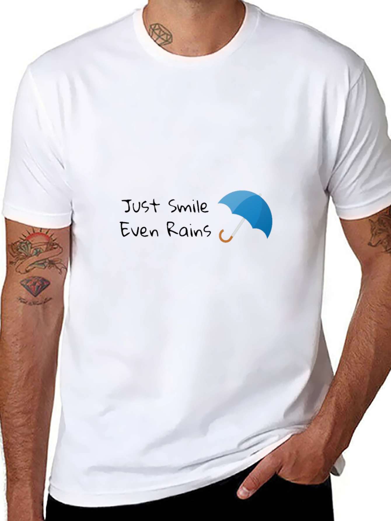 Just Smile Even Rains Black Graphic Tee