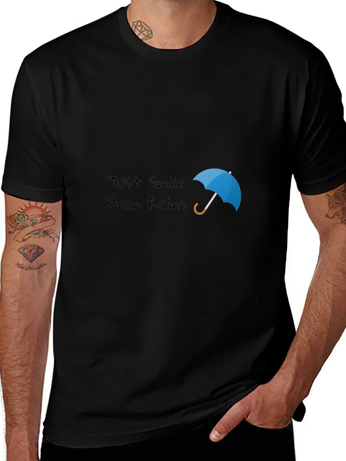 Just Smile Even Rains Black Graphic Tee