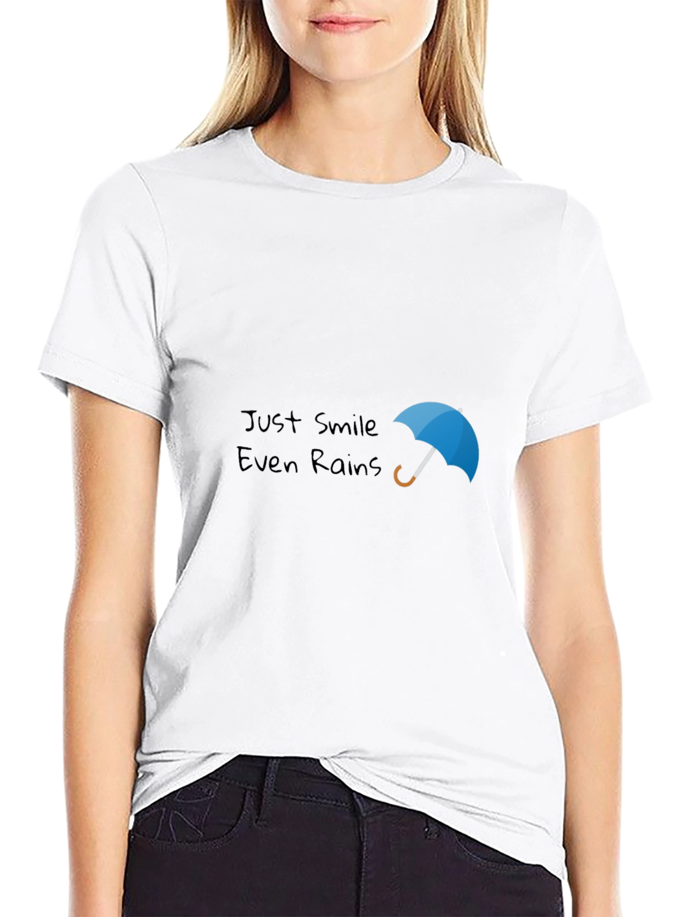 Just Smile Even Rains Black Graphic Tee