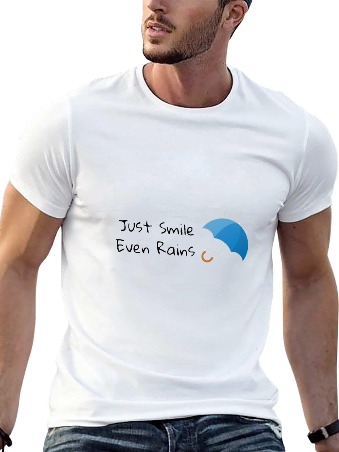 Just Smile Even Rains Black Graphic Tee