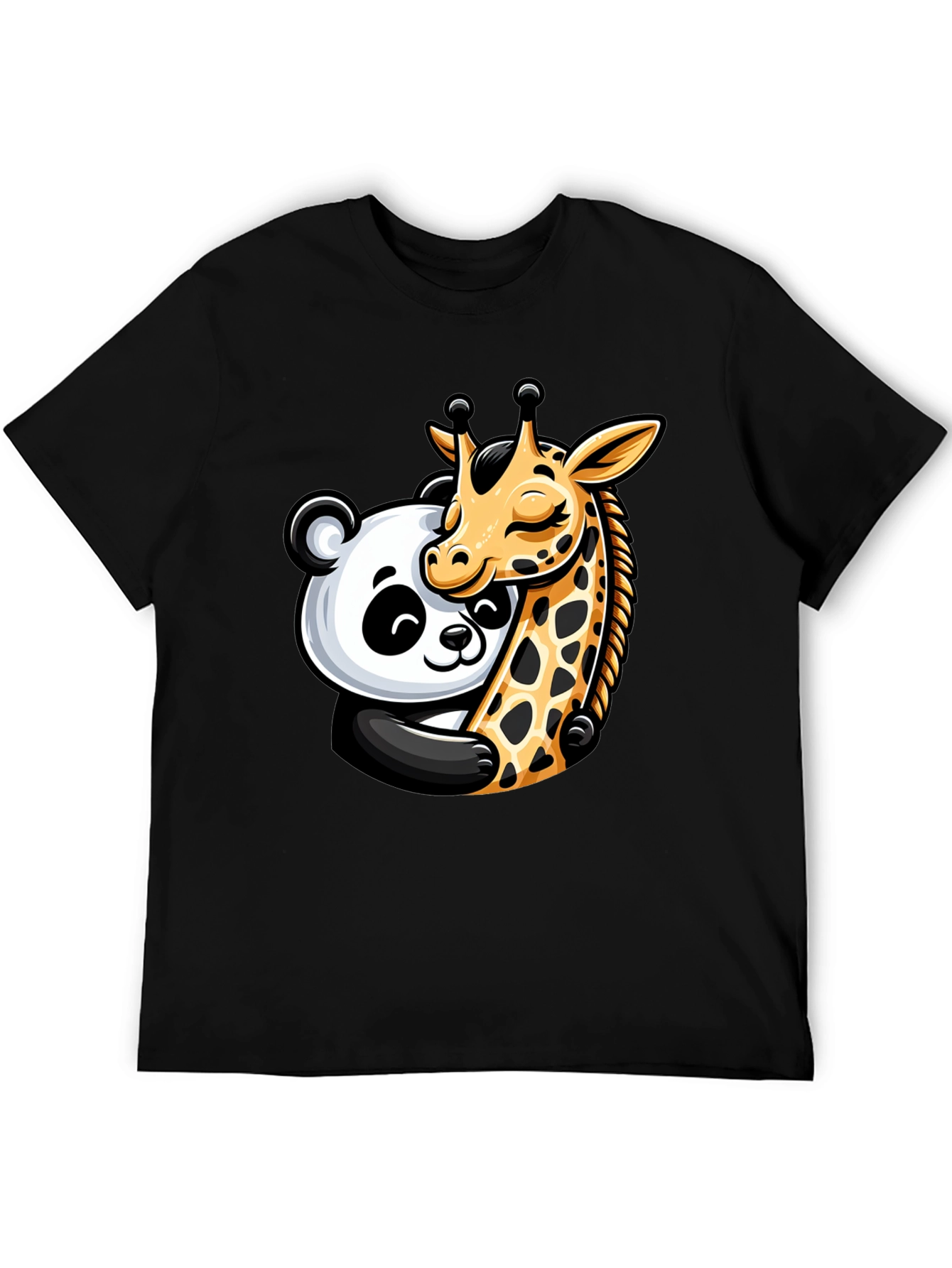 Cute Panda & Giraffe Hug Graphic T-Shirt