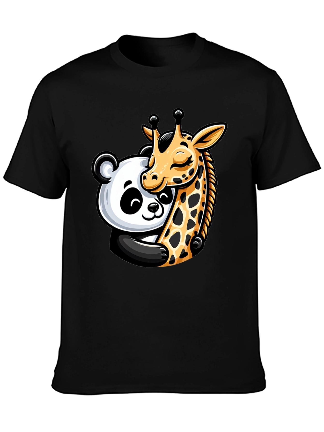 Cute Panda & Giraffe Hug Graphic T-Shirt