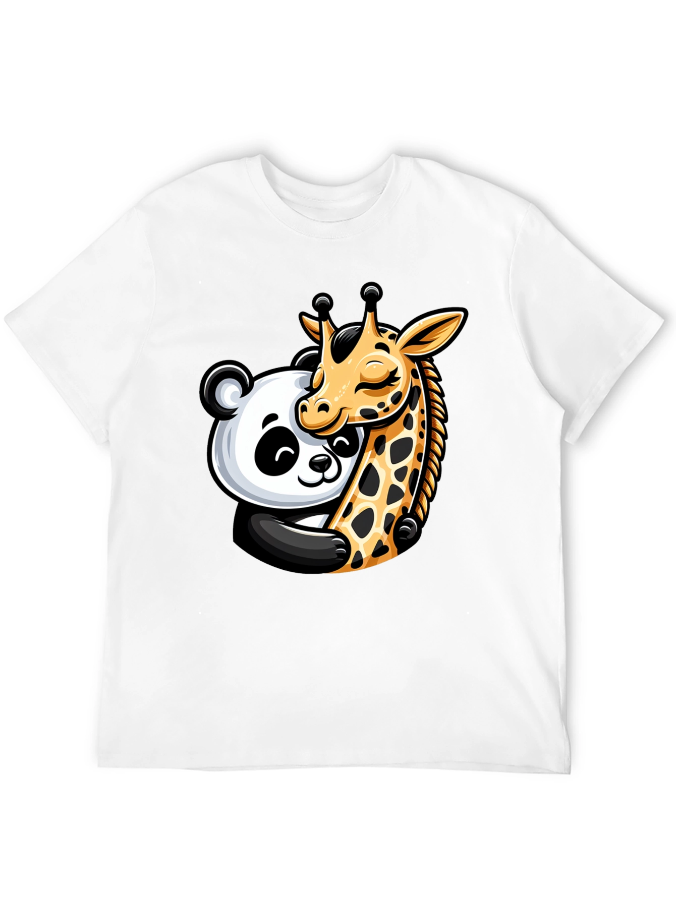 Cute Panda & Giraffe Hug Graphic T-Shirt