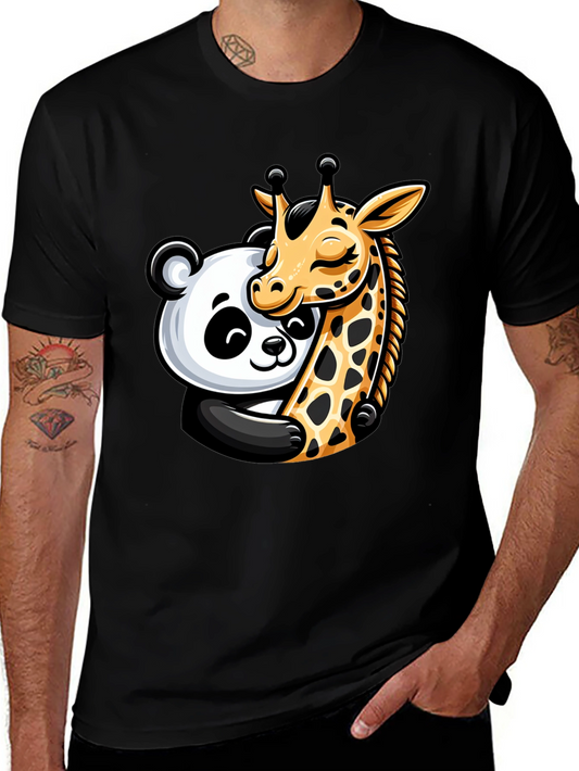 Cute Panda & Giraffe Hug Graphic T-Shirt