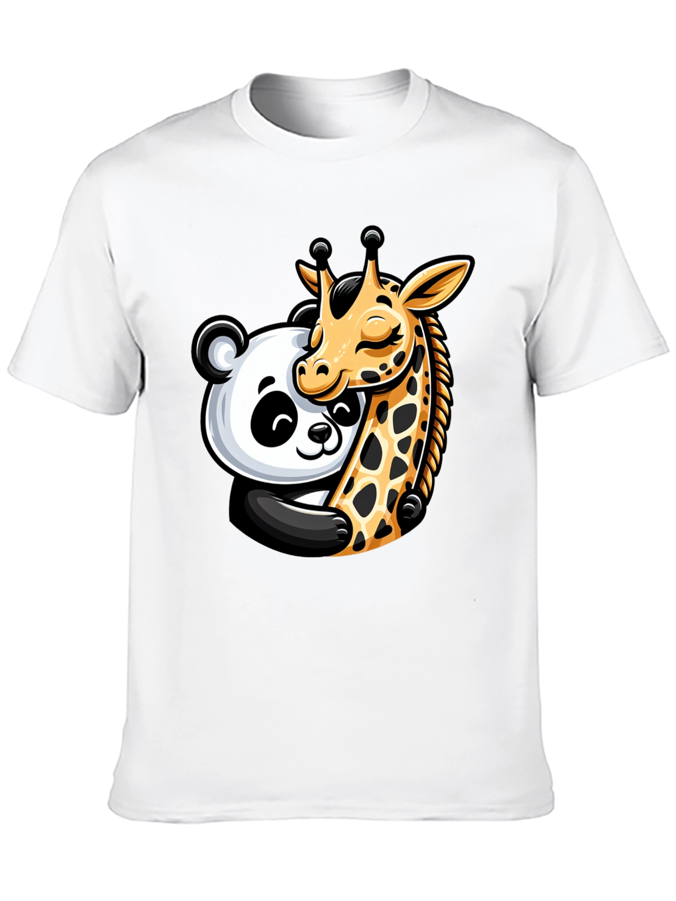 Cute Panda & Giraffe Hug Graphic T-Shirt