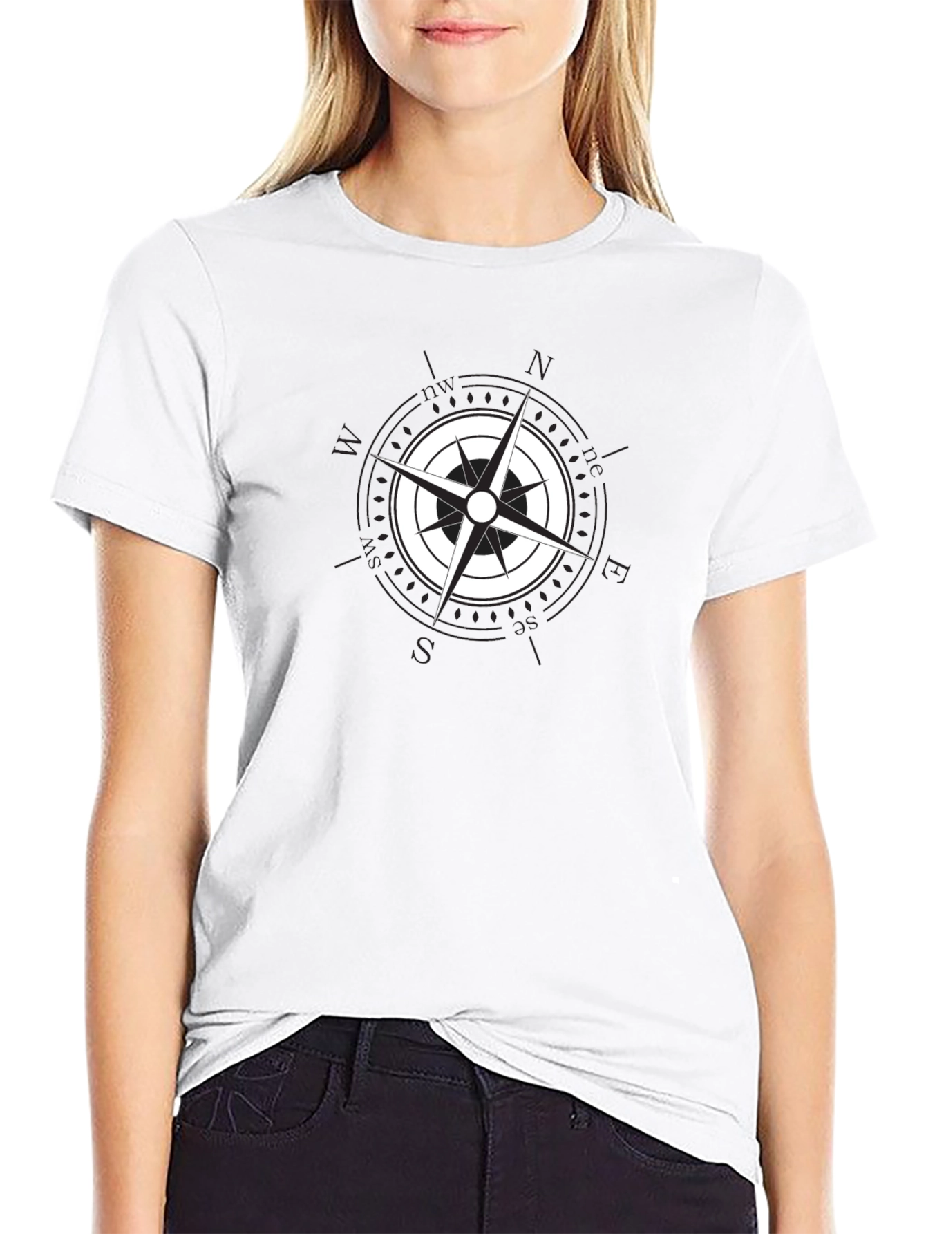 Nautical Compass Rose Graphic Black T-Shirt