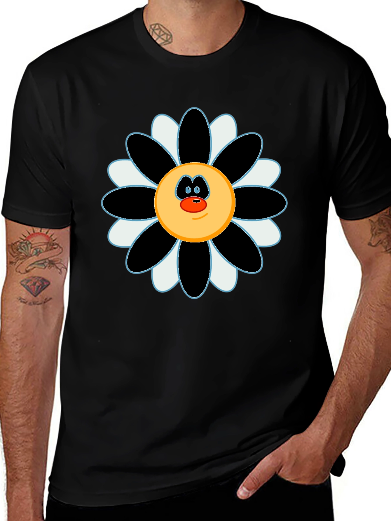 Fun Flower Face Graphic Tee - Black