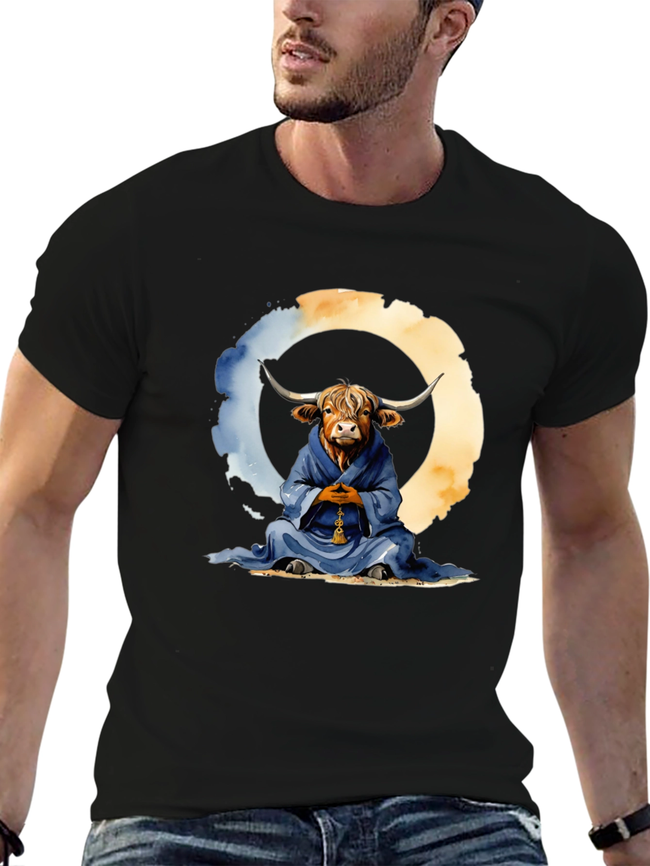 Meditating Highland Cow T-Shirt - Zen Bull Tee
