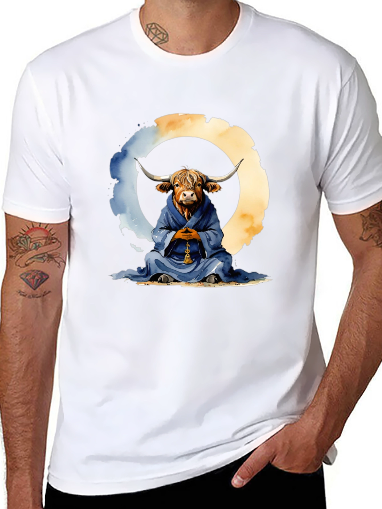 Meditating Highland Cow T-Shirt - Zen Bull Tee