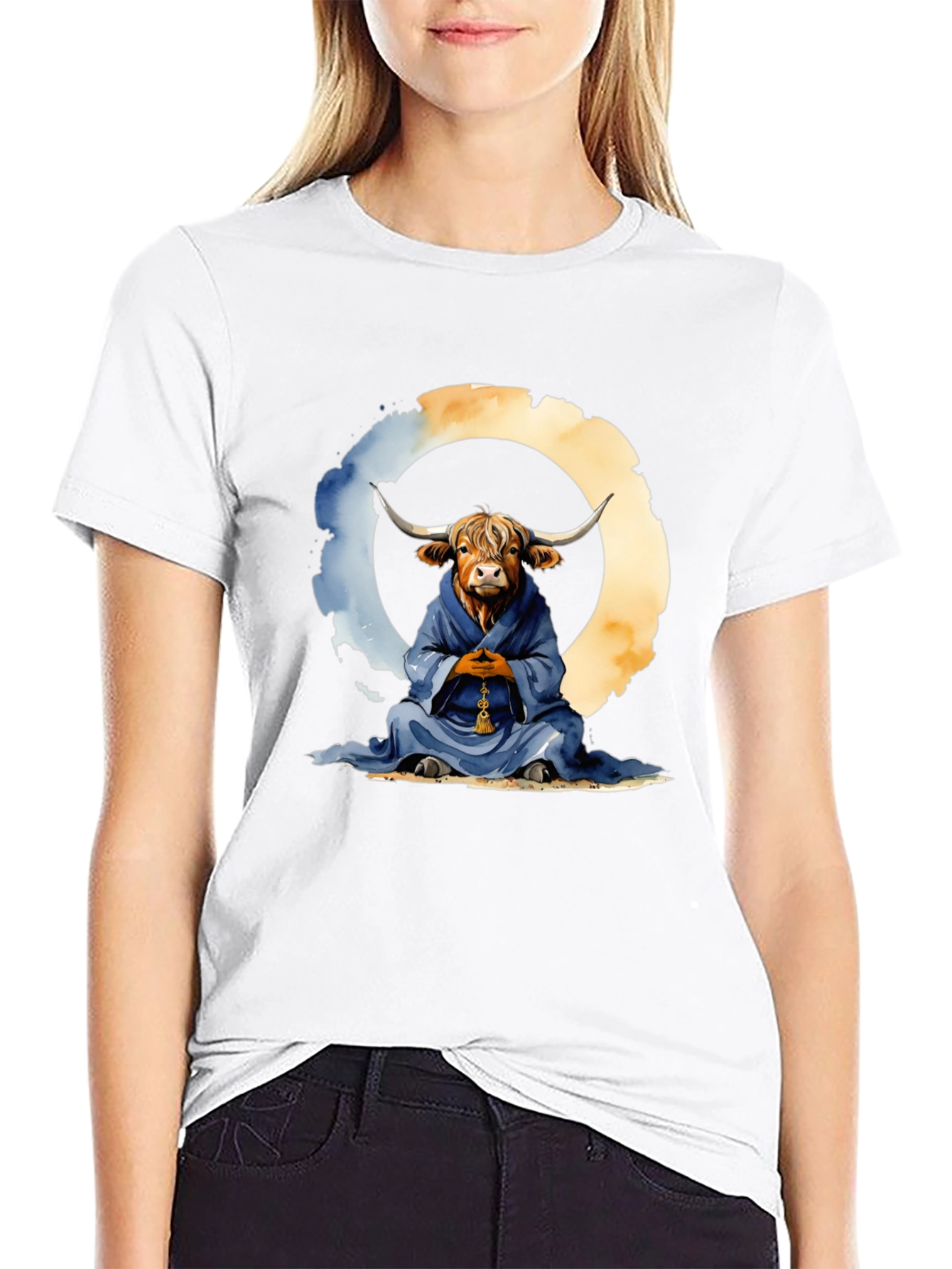 Meditating Highland Cow T-Shirt - Zen Bull Tee