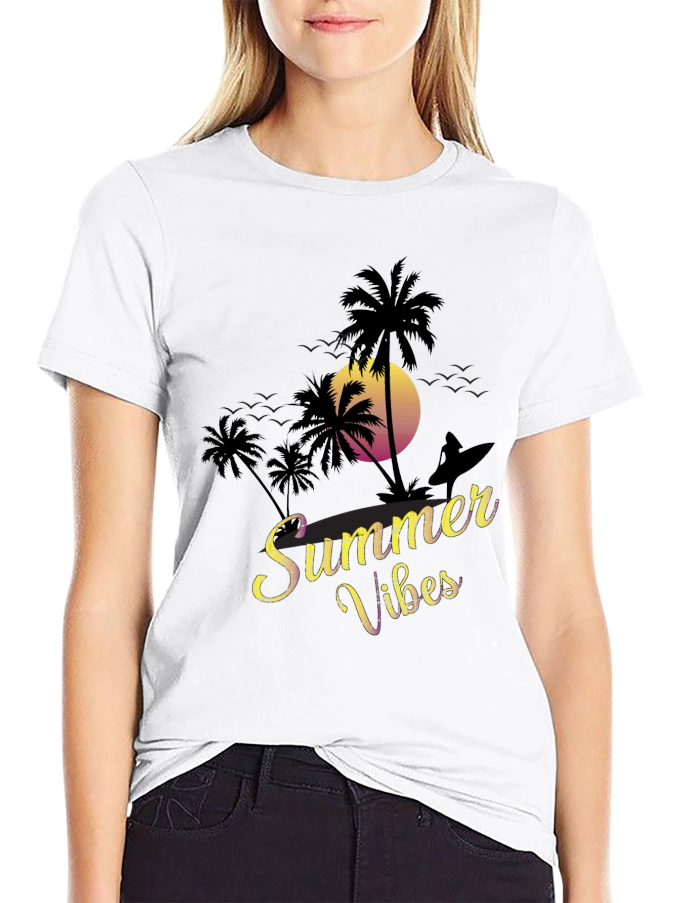Summer Vibes T-Shirt - Beach Palm Tree Sunset Tee