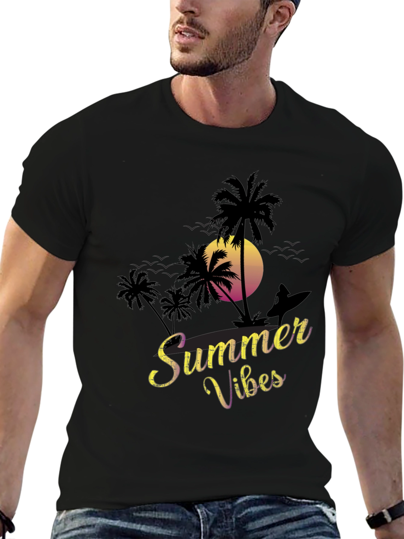 Summer Vibes T-Shirt - Beach Palm Tree Sunset Tee