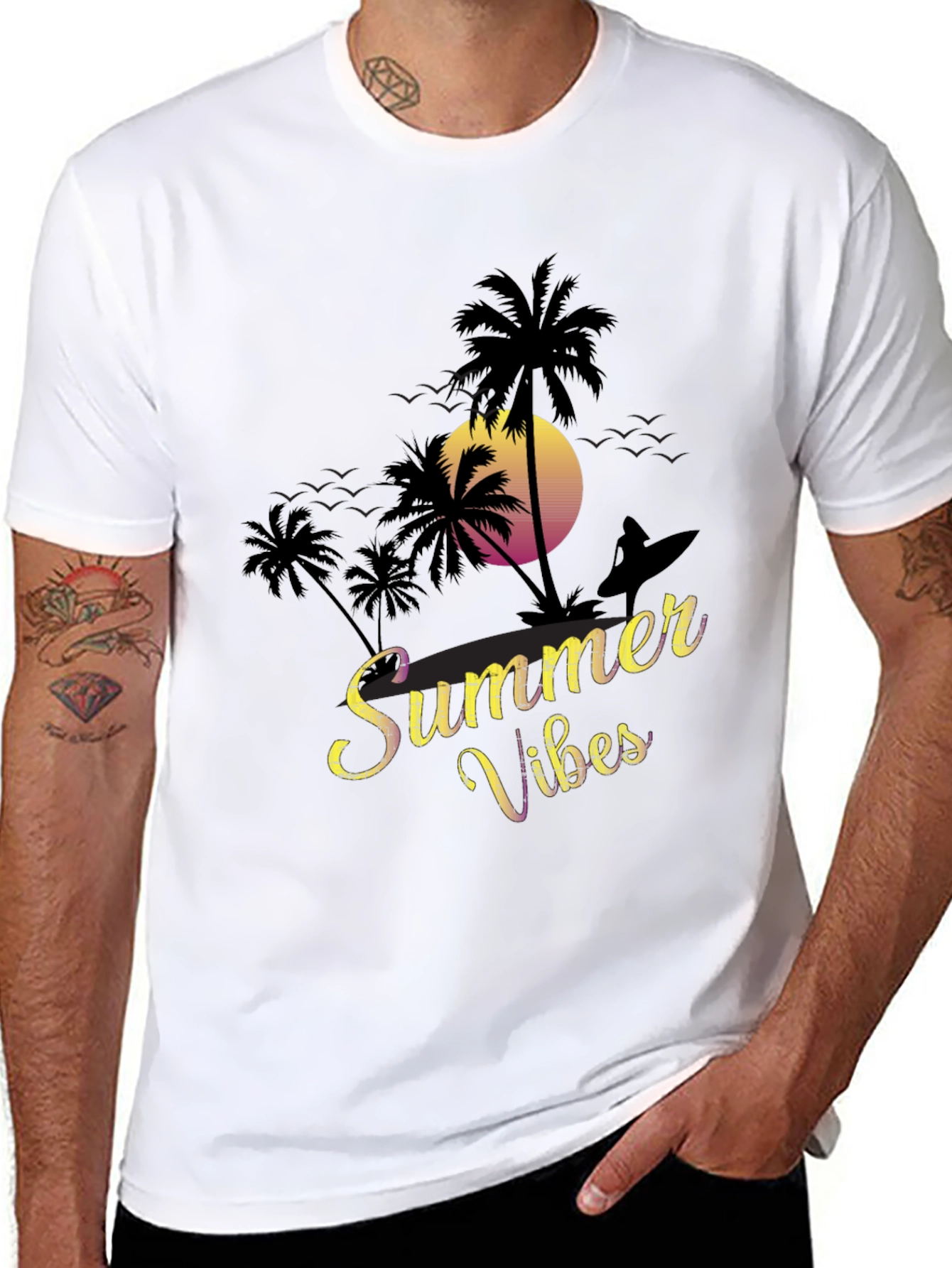 Summer Vibes T-Shirt - Beach Palm Tree Sunset Tee