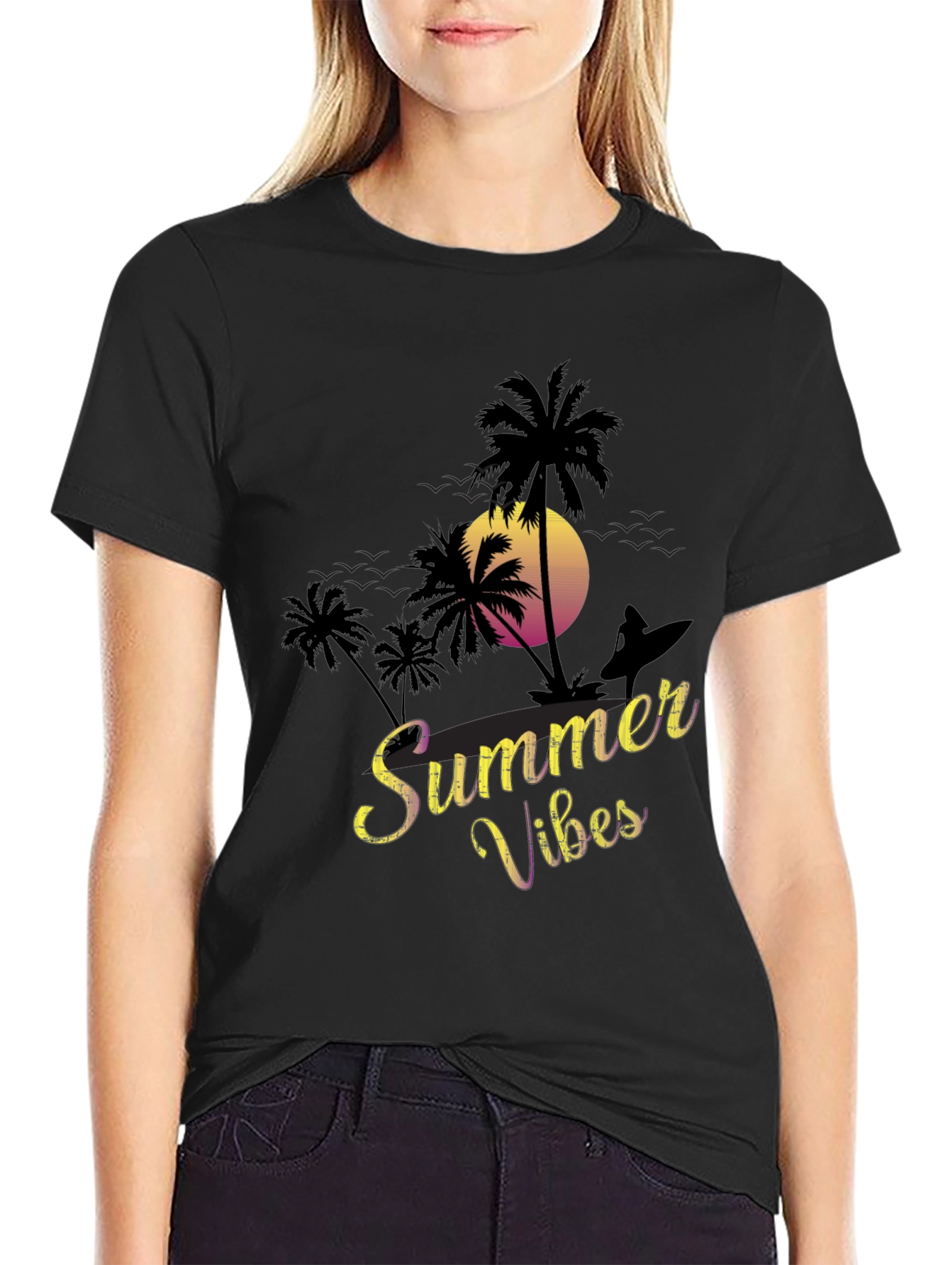 Summer Vibes T-Shirt - Beach Palm Tree Sunset Tee
