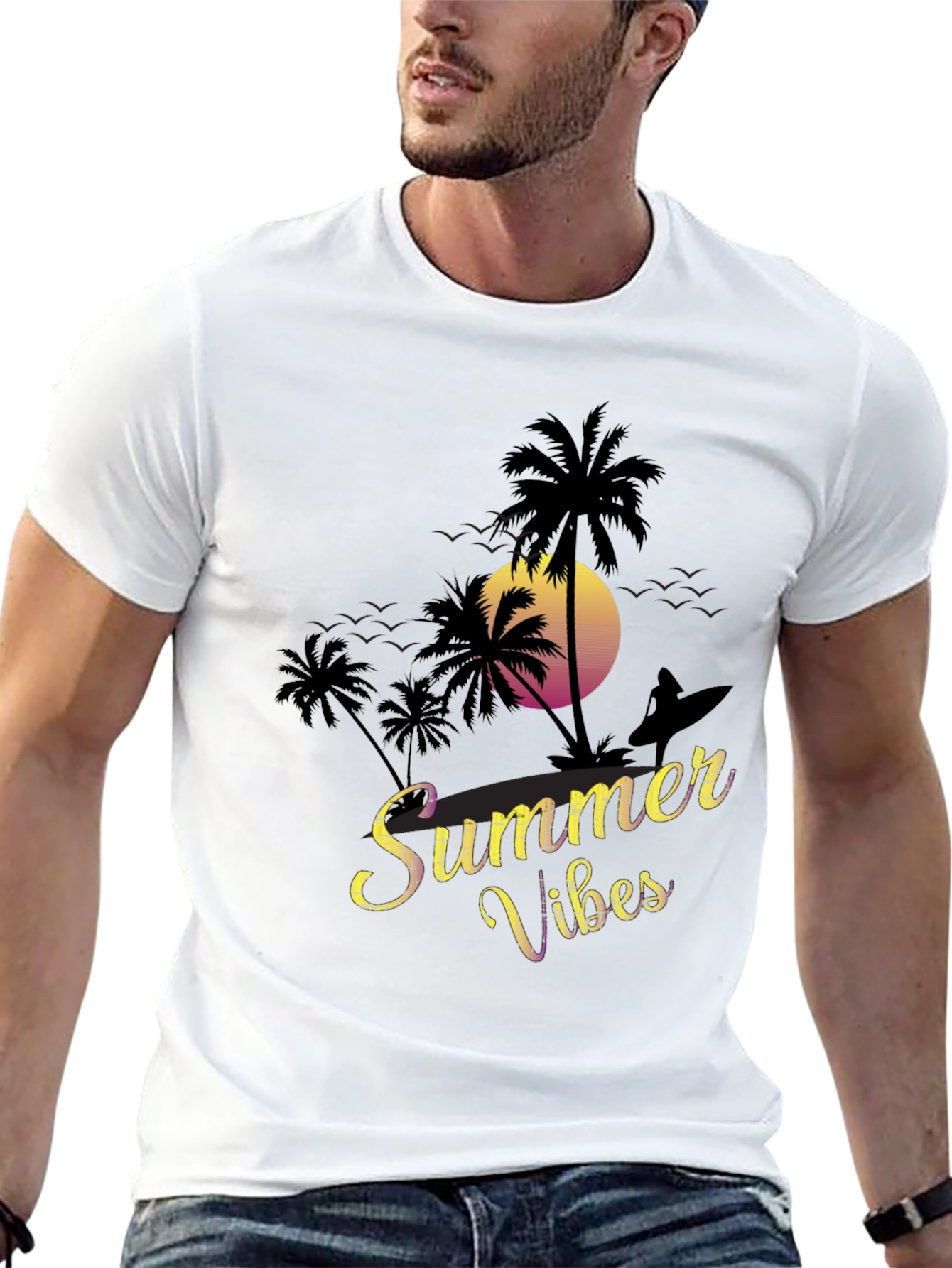 Summer Vibes T-Shirt - Beach Palm Tree Sunset Tee
