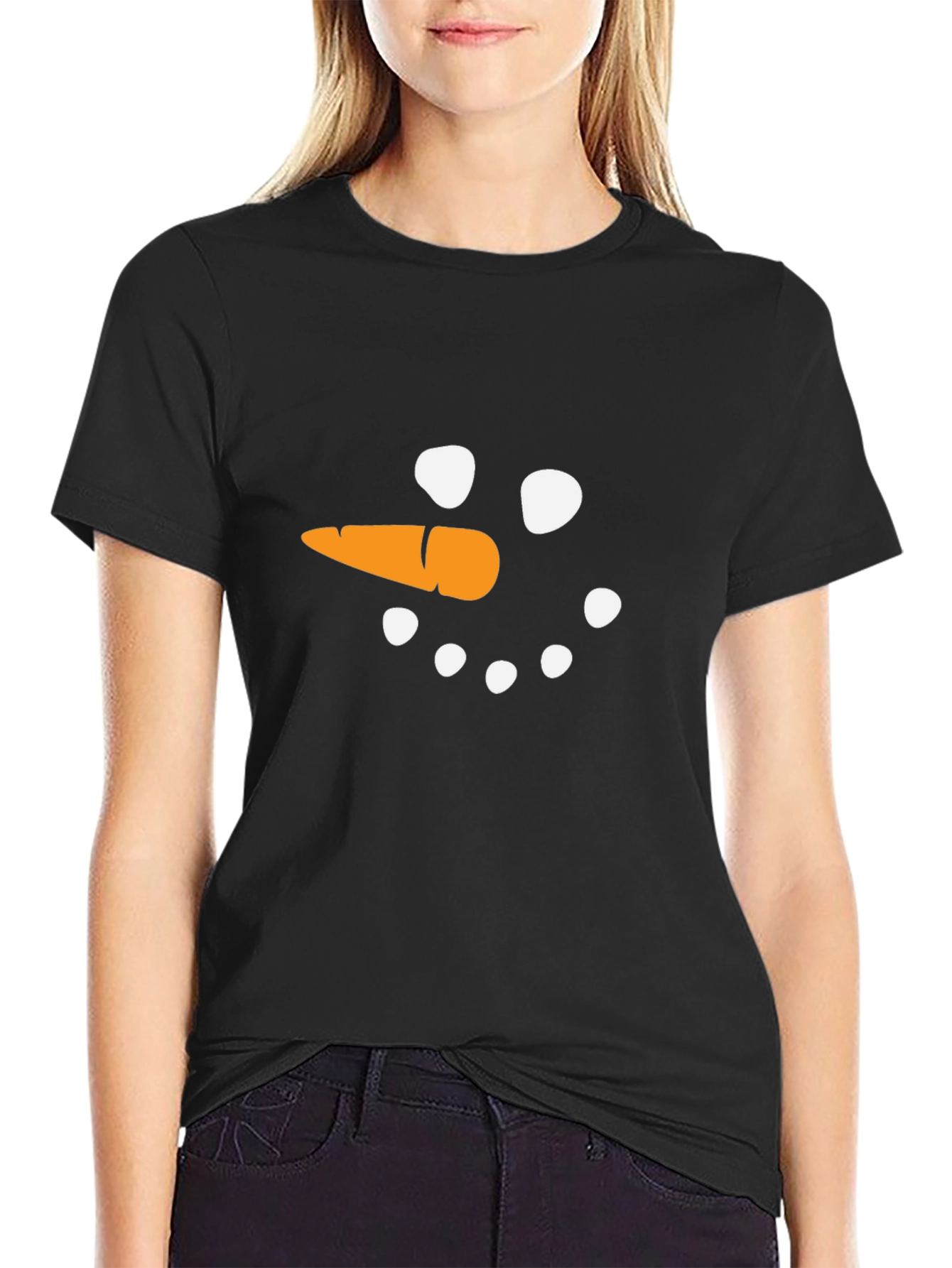 Snowman Face Graphic Black T-Shirt