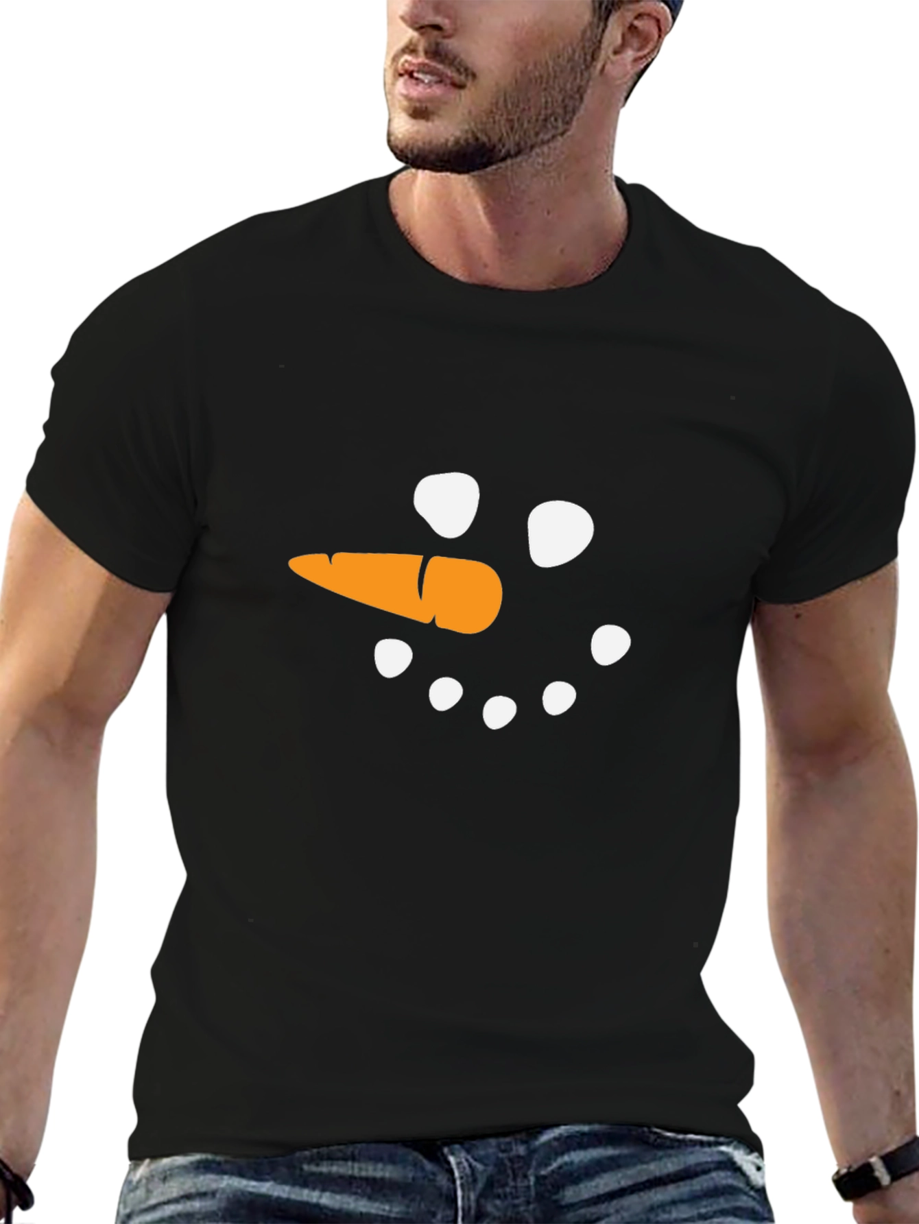 Snowman Face Graphic Black T-Shirt