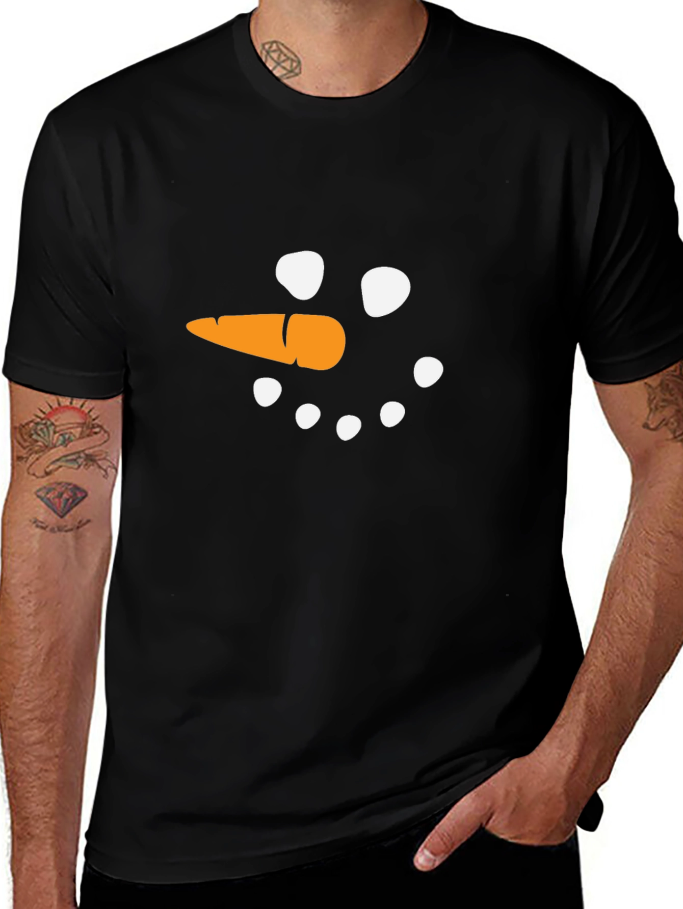 Snowman Face Graphic Black T-Shirt