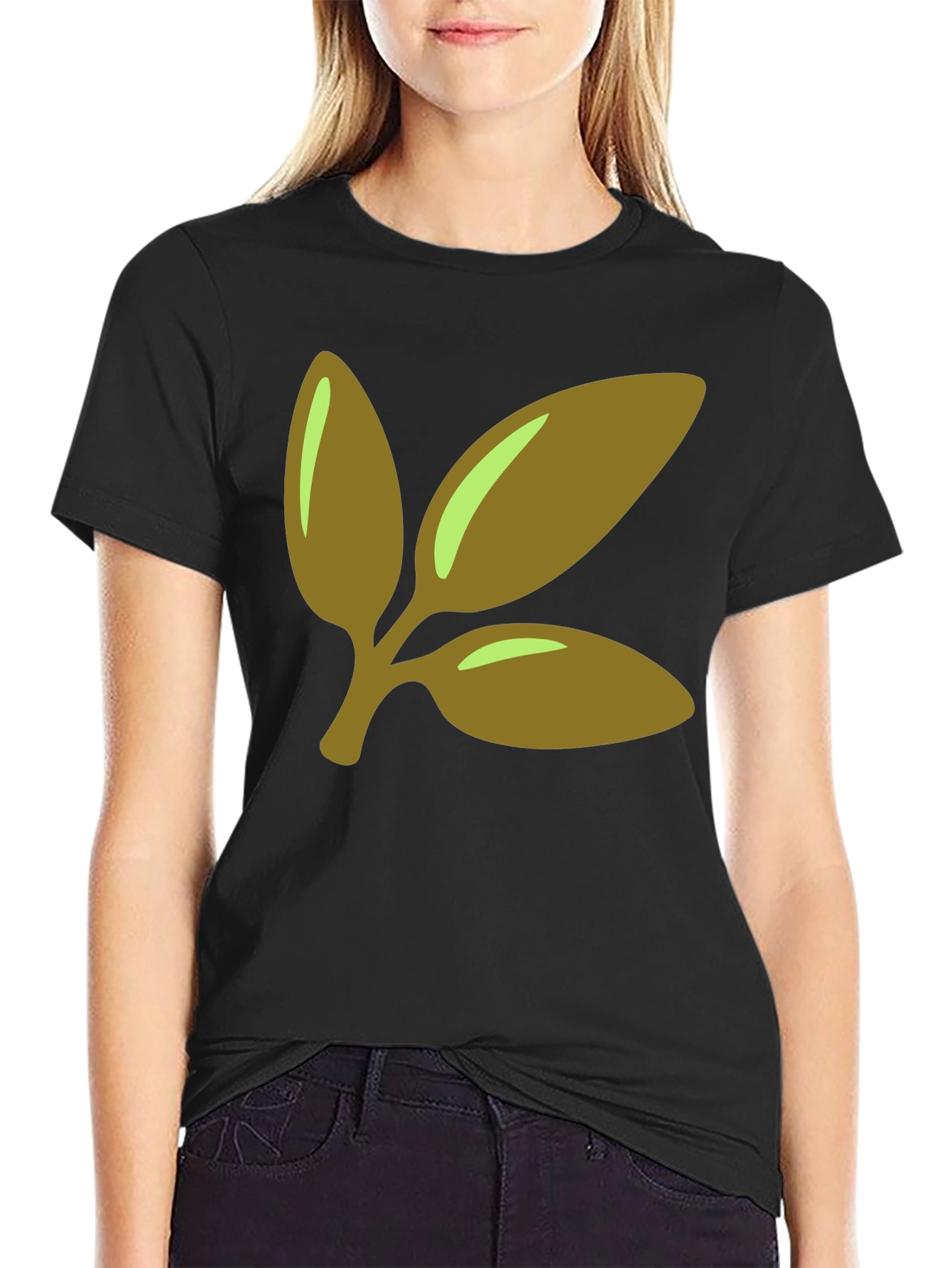 Leaf Branch Graphic Tee - Black Cotton Casual T-Shirt