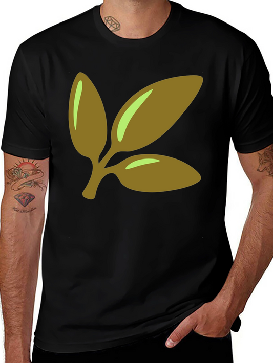 Leaf Branch Graphic Tee - Black Cotton Casual T-Shirt