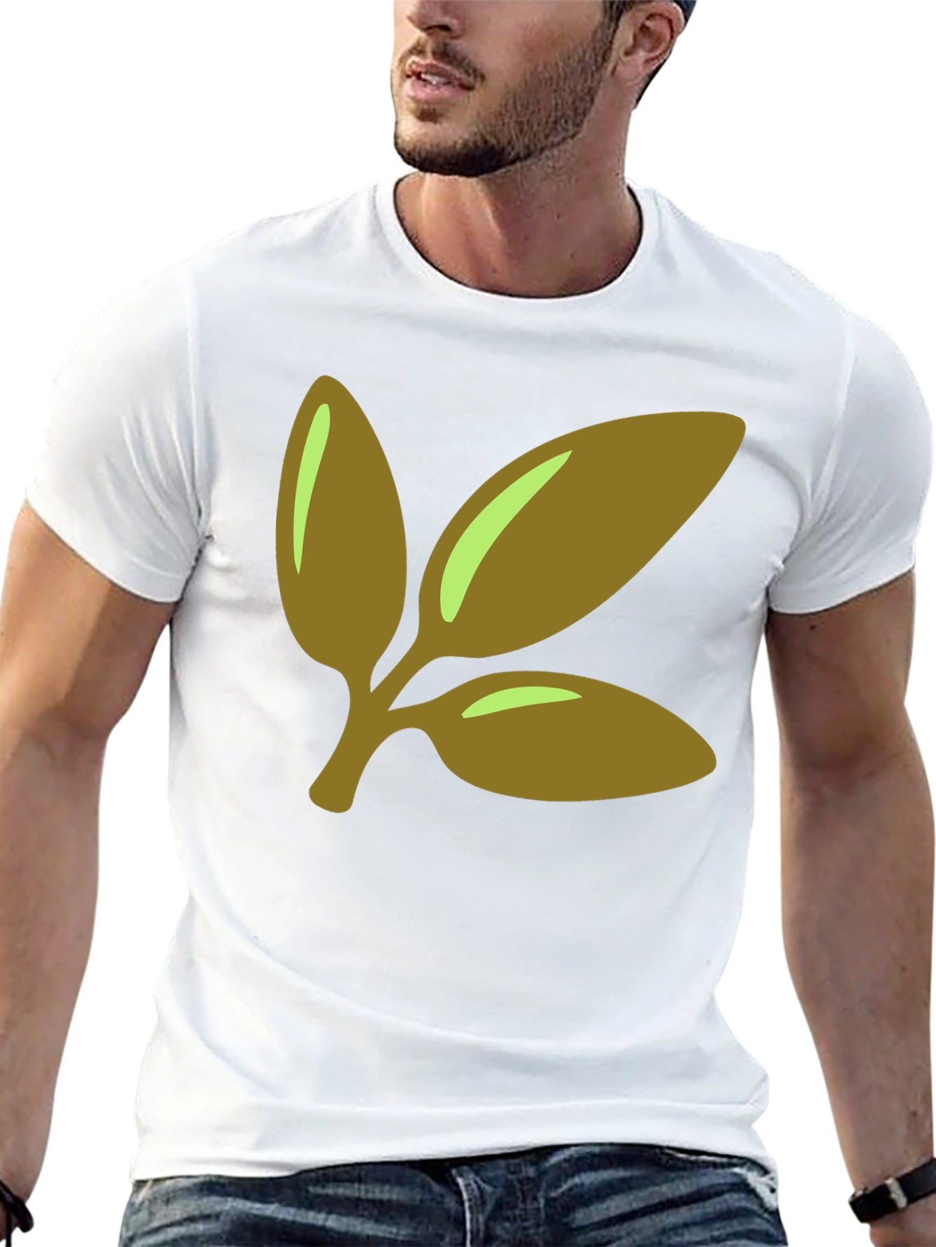 Leaf Branch Graphic Tee - Black Cotton Casual T-Shirt